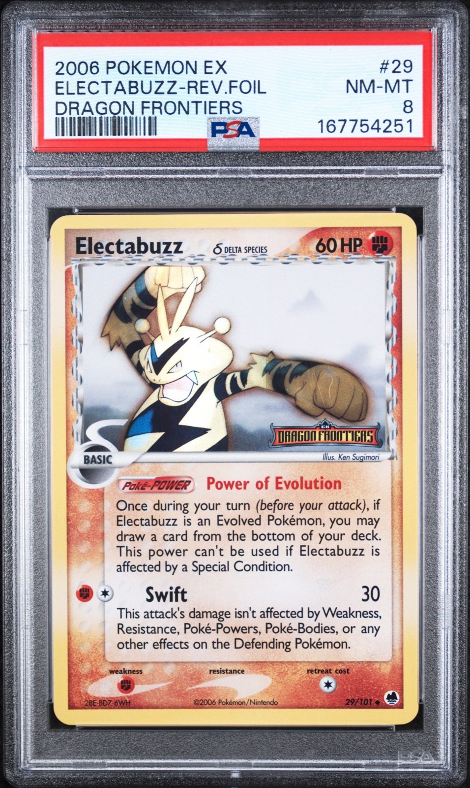 2006 POKEMON EX ELECTABUZZ-REV.FOIL DRAGON FRONTIERS #29 PSA 8
