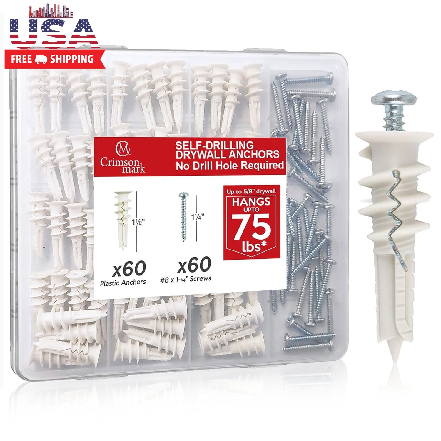 120Pcs #8 Self Drilling Drywall Anchors and Screws Kit #8 X 1-1/4”- Superb Wall