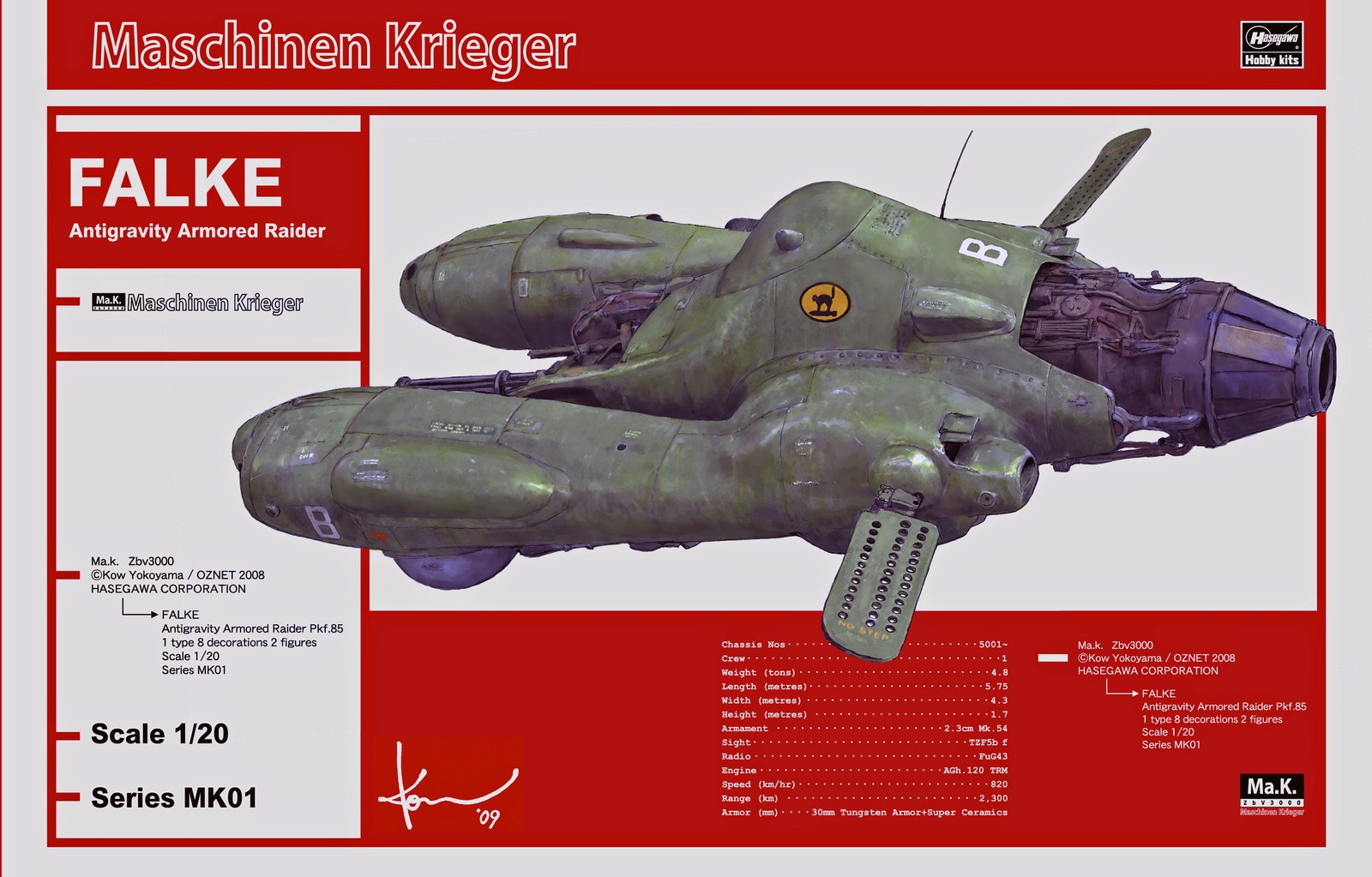 Hasegawa 1/20 Ma.K. Antigravity Armored Raider Pkf.85 Falke MK01 Hasegawa 1/20 Ma.K. Antigravity Armored Raider Pkf.85 Falke MK01