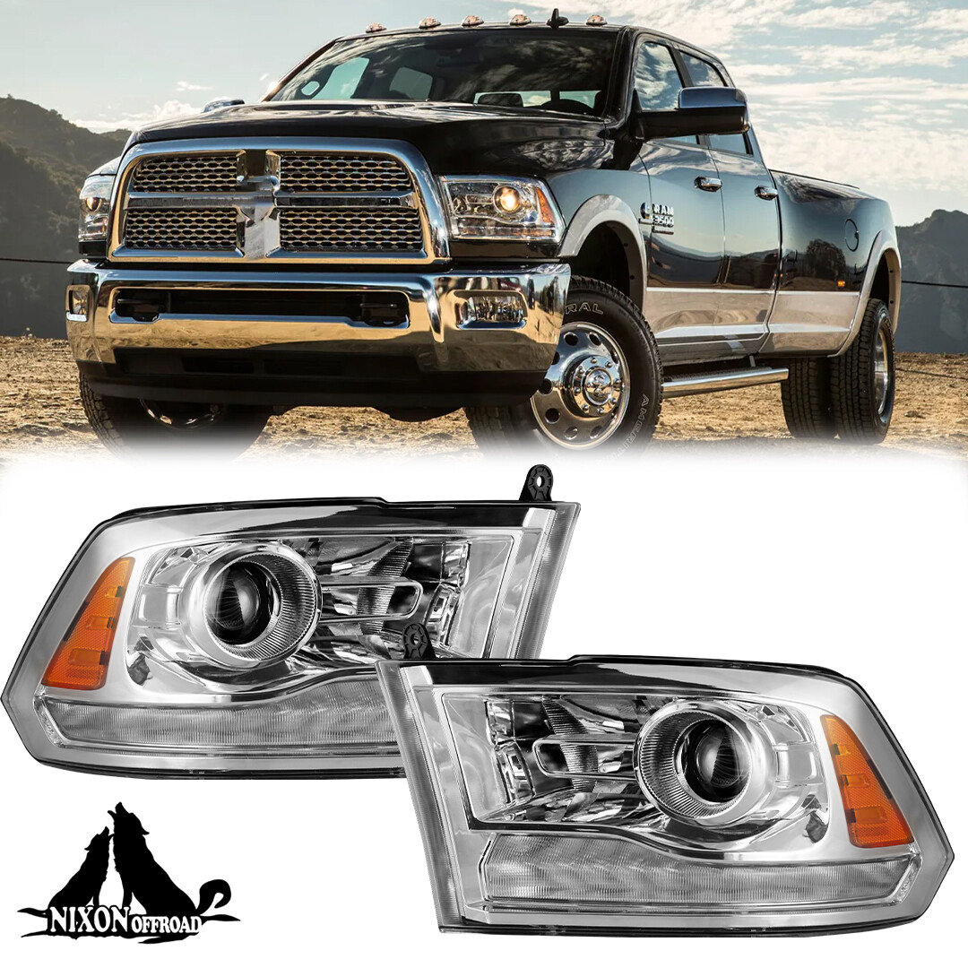 For 2009-2018 Dodge Ram 1500 2500 3500 Chrome LED Tube Lamp Projector Headlights
