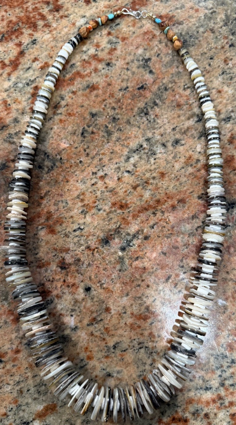 Native American Black Tahitian Pearl Necklace, Turquoise, Navajo Ghost Beads