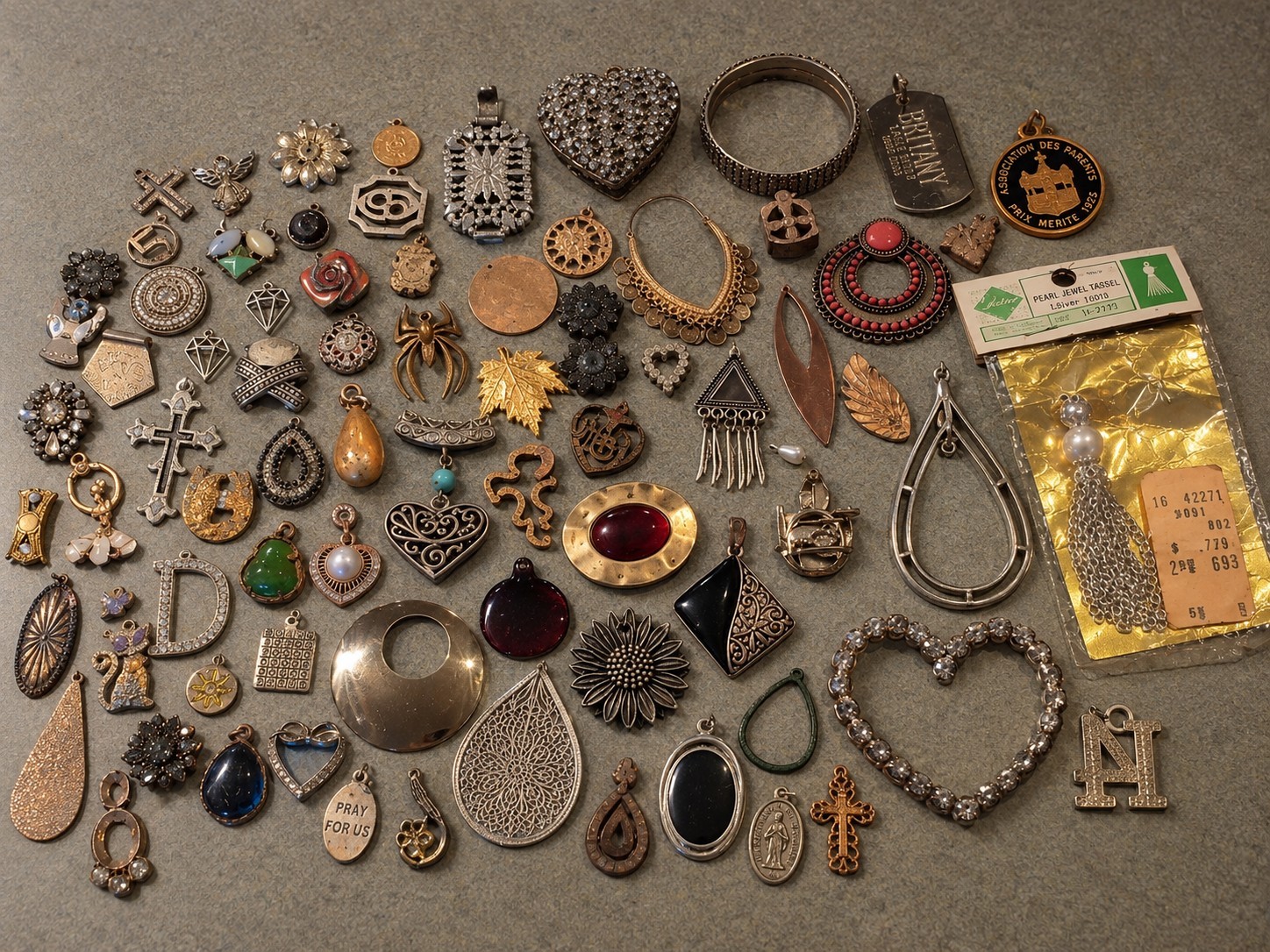 Huge Antique Vintage Estate Pendant Charm Lot Untested Mixed Metals Tarnish...