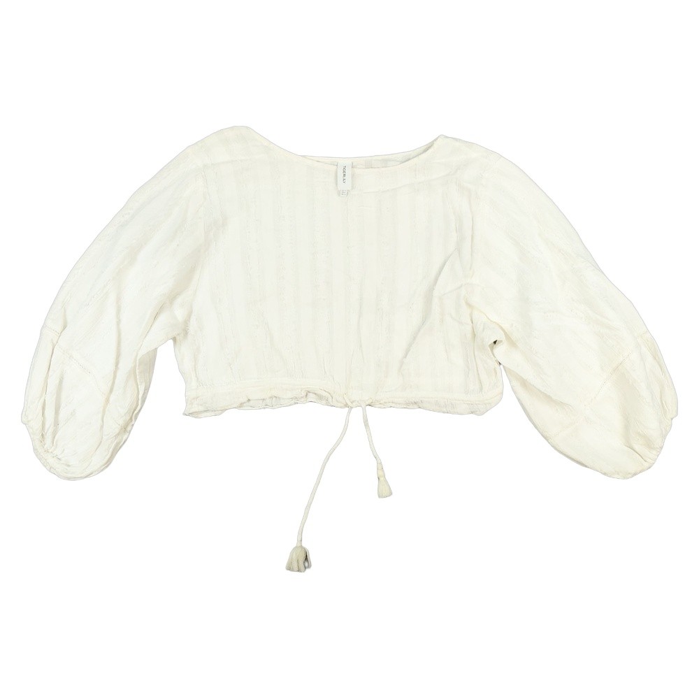 Tigerlily Blouse Womens 12 White Ula Crop Top Tassel 3/4 Sleeve Cotton Shell 12