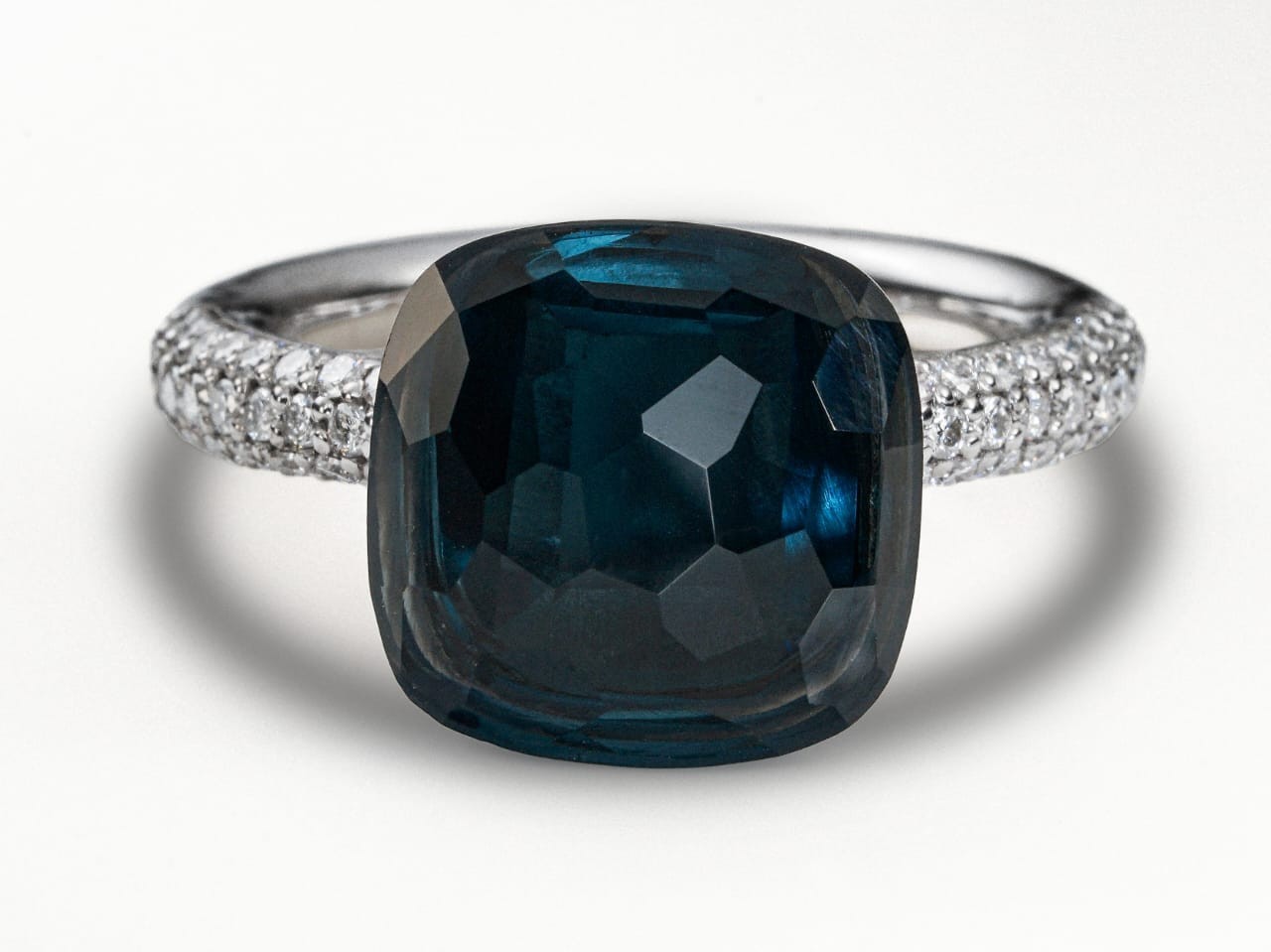 Pomellato Maxi Nudo Ring For Women, 92.5 Sterling Silver, London Blue Topaz Ring