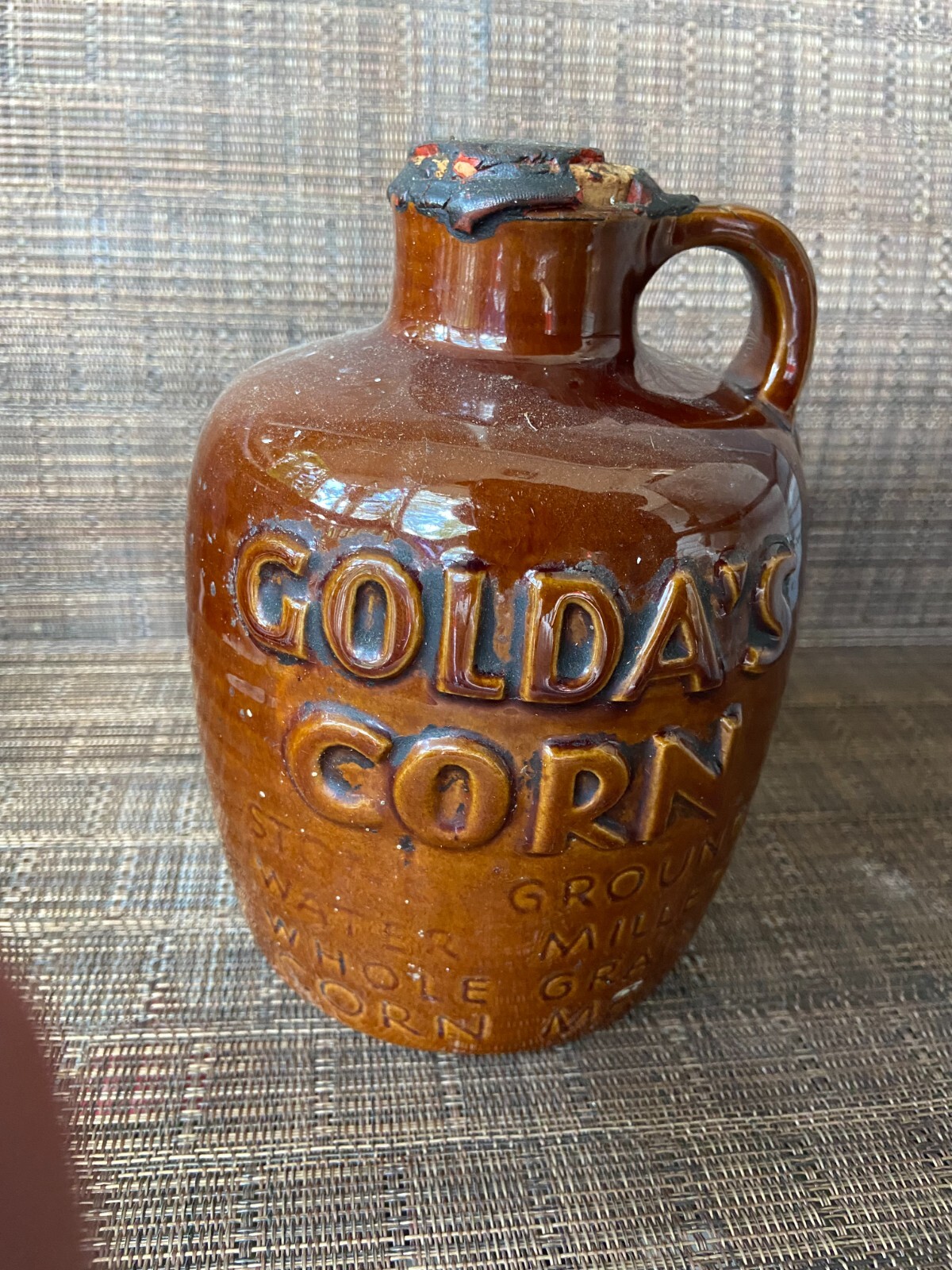 1951 Frankoma Jug 810 Golda's Corn Meal w Original Sealed Cork 1951 Frankoma Jug 810 Golda's Corn Meal w Original Sealed Cork