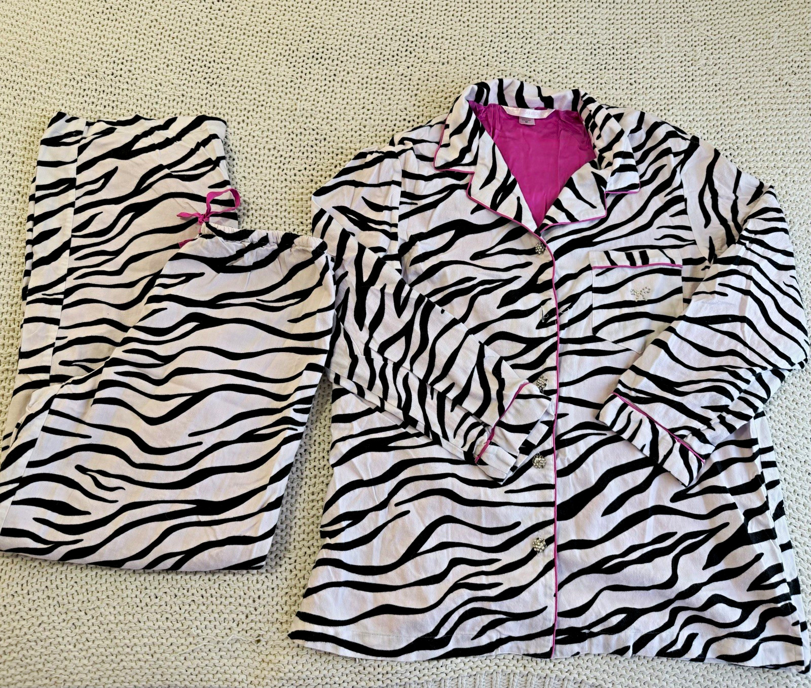 VTG 2005 Victoria Secret Zebra Pajama Set Silk Lining Hot Pink Bling edition VTG 2005 Victoria Secret Zebra Pajama Set Silk Lining Hot Pink Bling edition