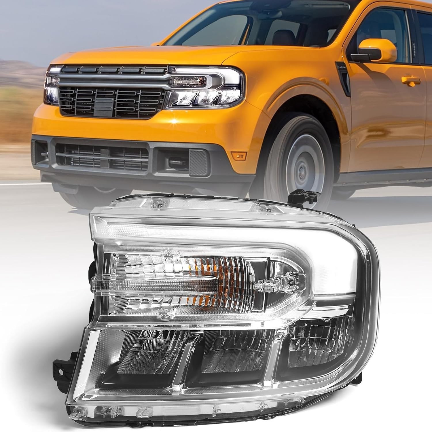 KACHIR LED Headlight Assembly w/ DRL for 22-24 Ford Maverick Left Driver Chrome