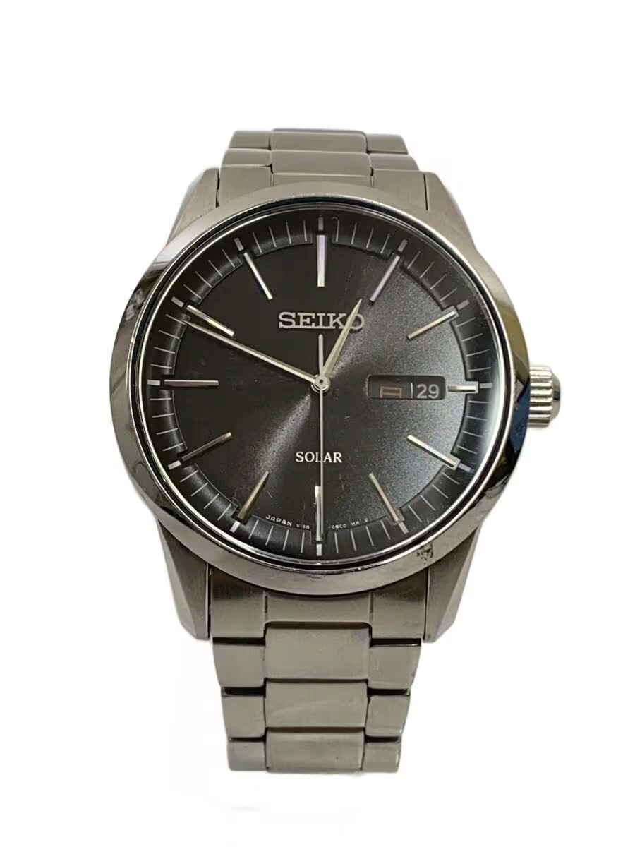 [a3S] SEIKO Solar Watch Analog Stainless BLK SLV V158 OAMO