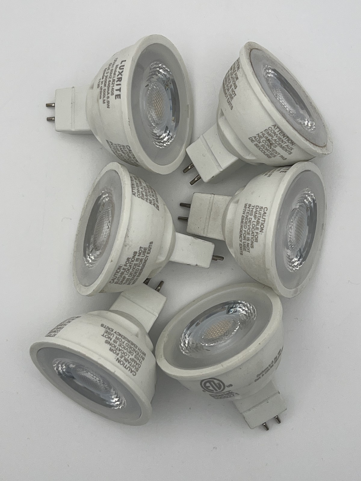 LOT of 6 Luxrite LR21405 MR16 LED Bulbs 6.5W 12V GU5.3 3000K Dimmable Used LOT of 6 Luxrite LR21405 MR16 LED Bulbs 6.5W 12V GU5.3 3000K Dimmable Used