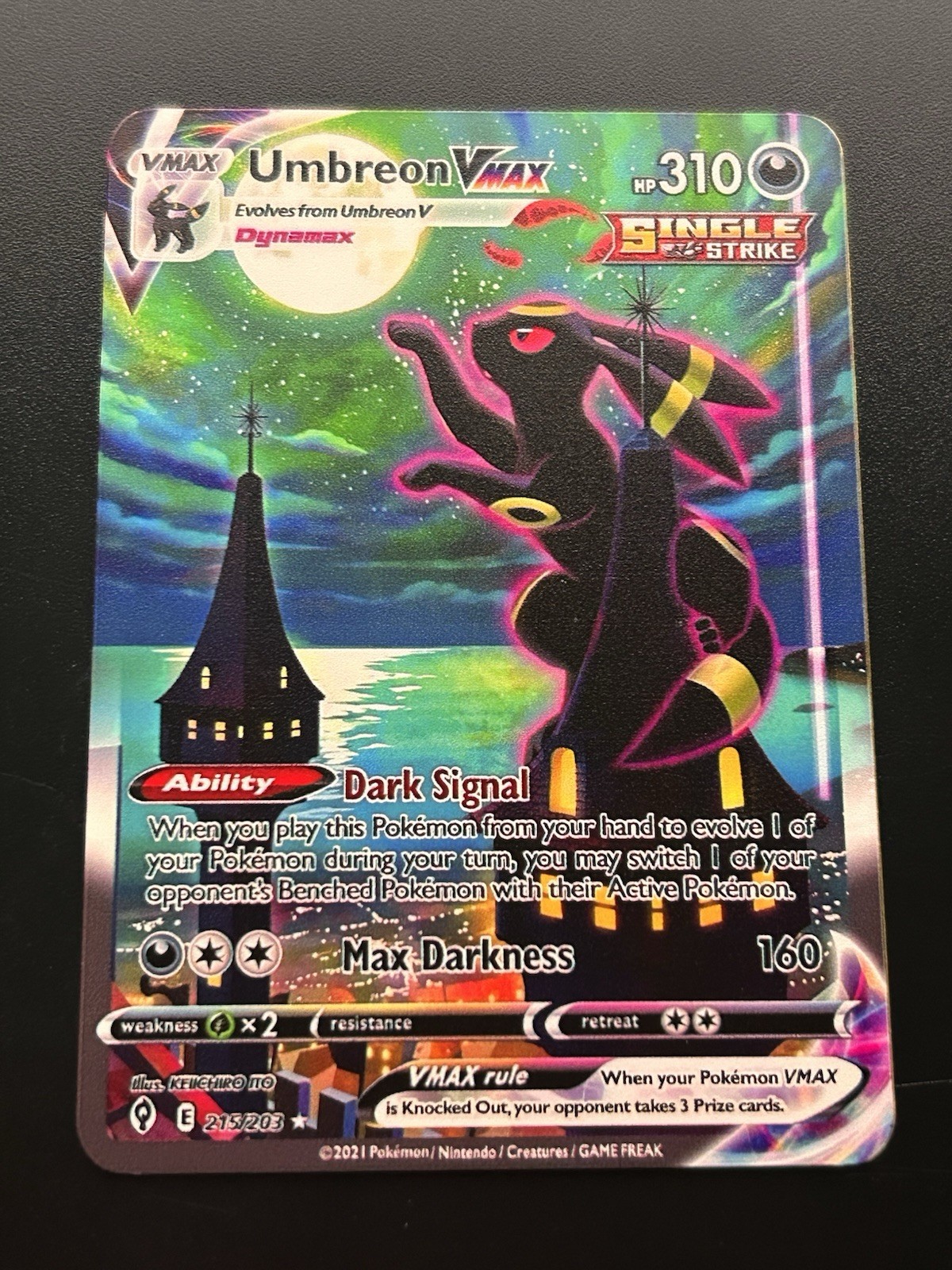 Umbreon Vmax 215/203 Pokemon Premium Gold Metal Card Collectible Umbreon Vmax 215/203 Pokemon Premium Gold Metal Card Collectible