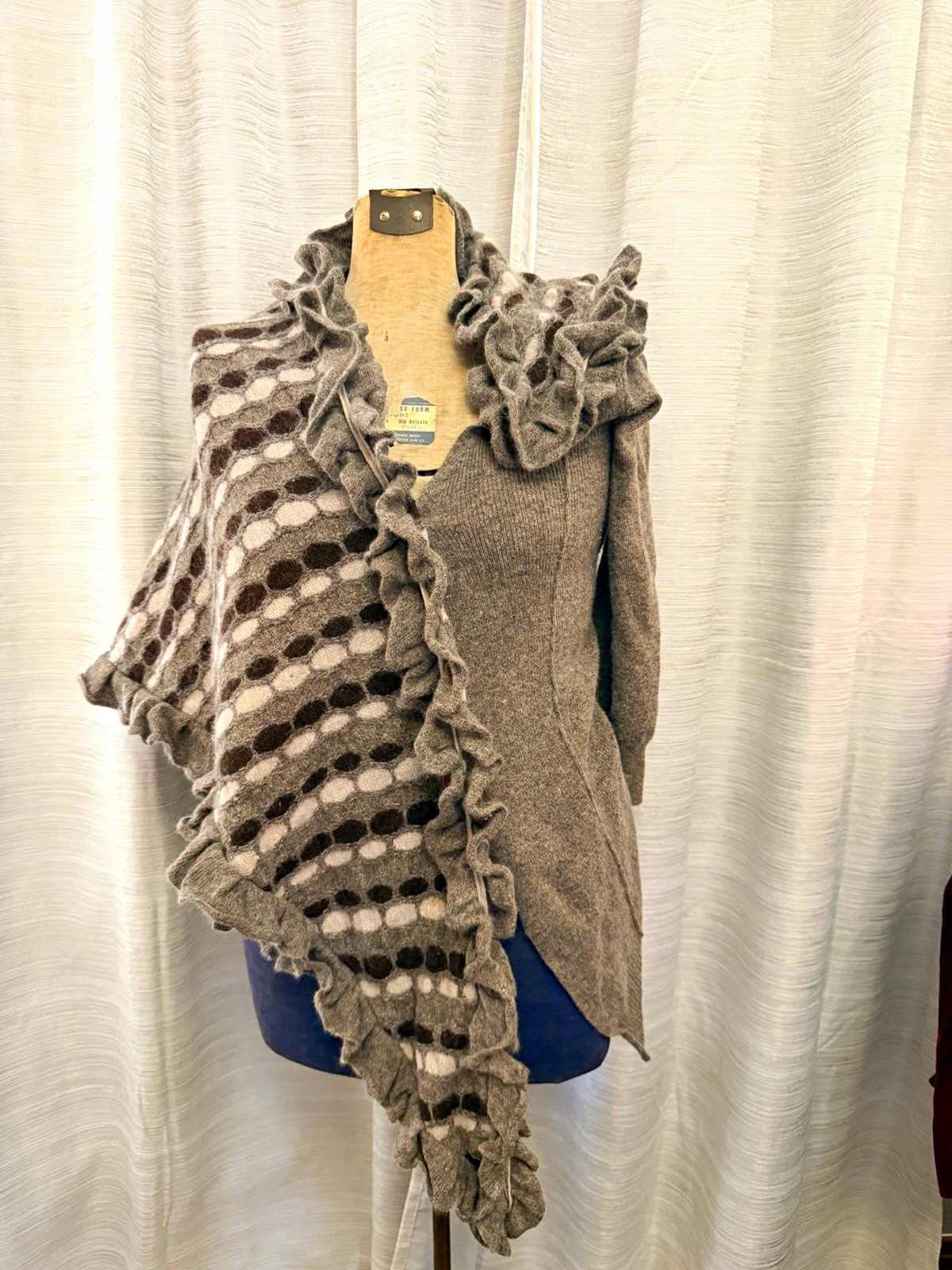 VTG 00s Anthropologie Moth Angora Wool Asymmetric One Sleeve Cardigan Poncho