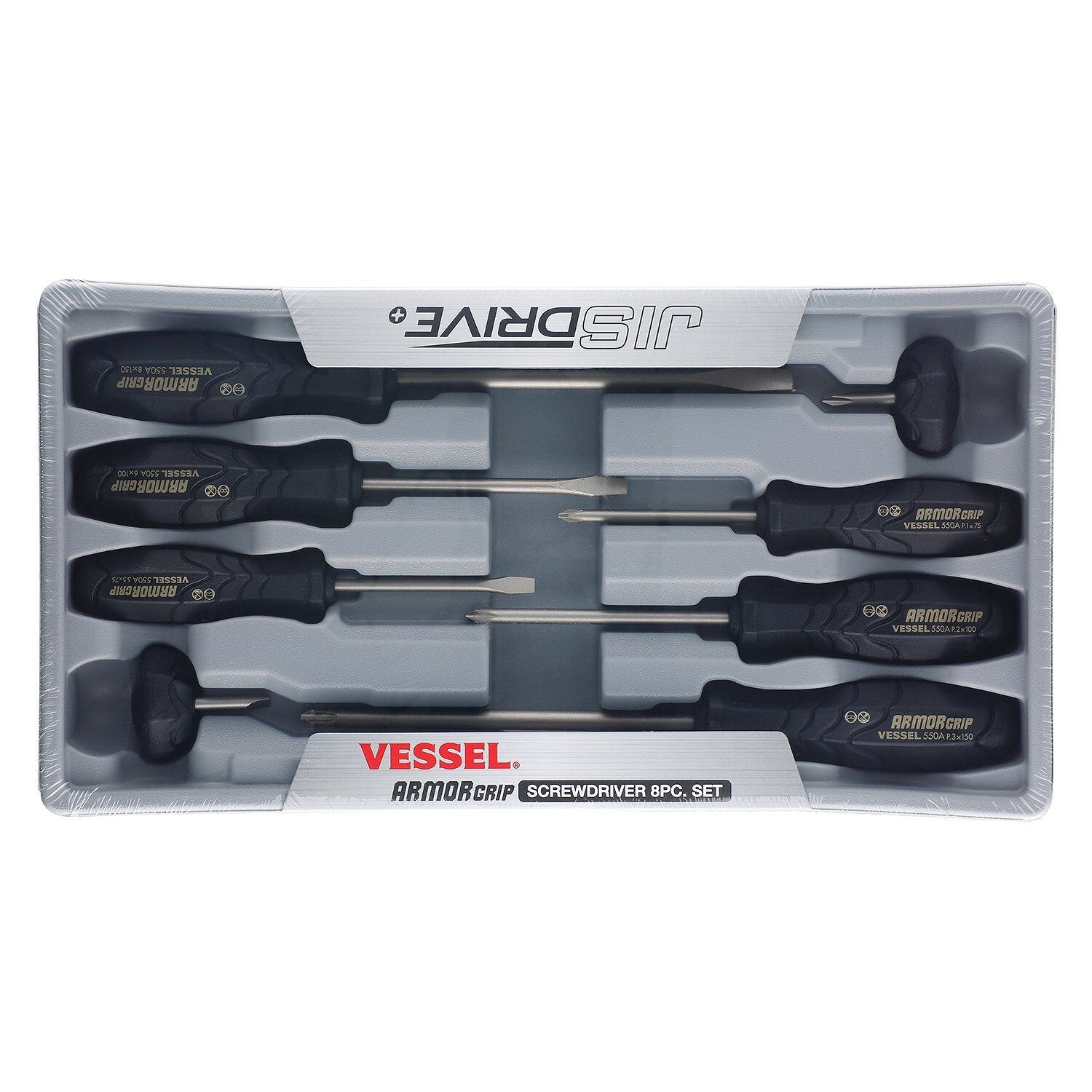 Vessel 8pc JIS Screwdriver Set Armor Grip 550A8PTU Like Phillips Slotted Drive