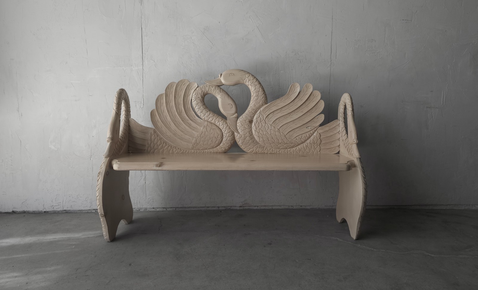 Vintage Hand Carved Pine Swan Motif Bench