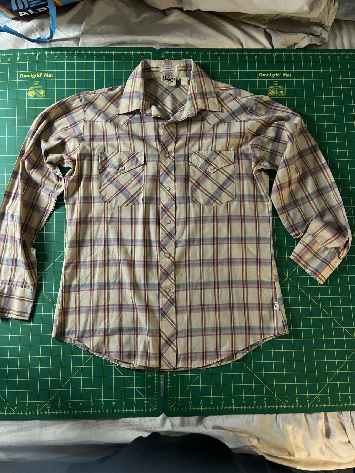 Vintage Lee Western Shirt Large,Plaid Pearl Snap USA Made 70s 80s Classic