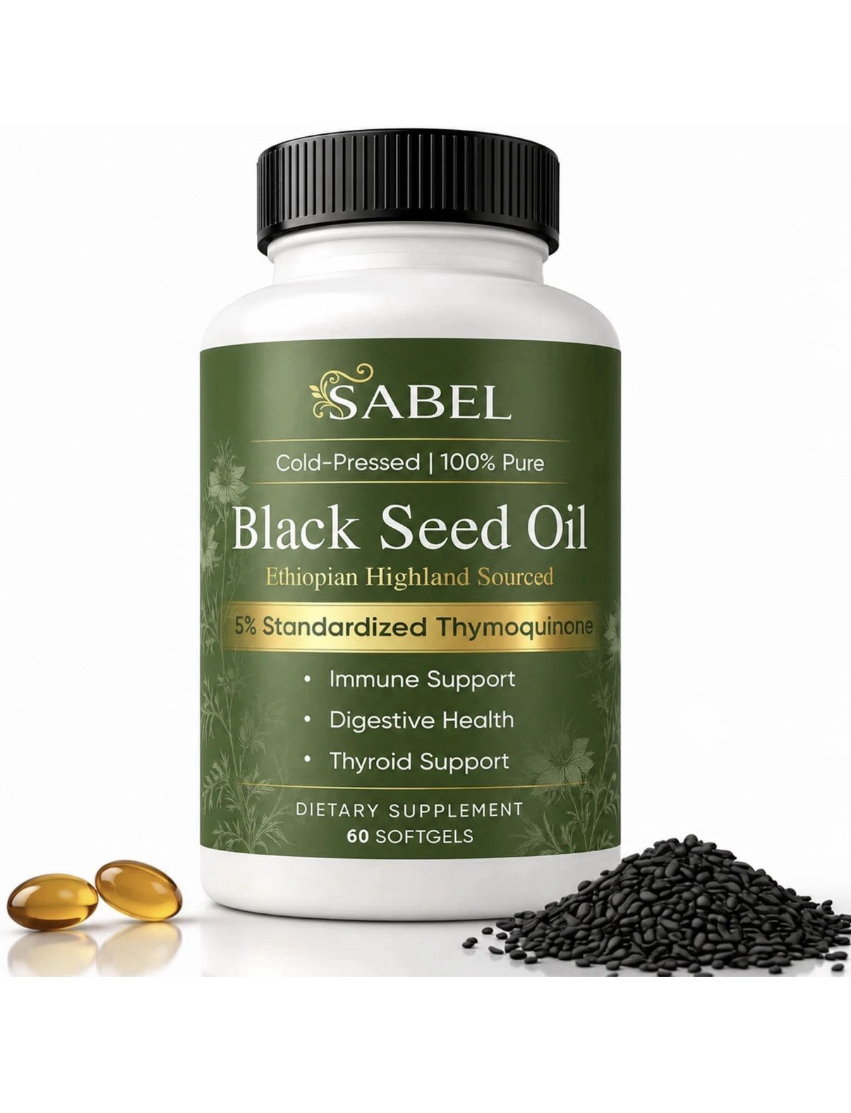 Sabel Ethiopian Black Seed Oil, Cold Pressed Black Seed Oil Capsules, 5% Thym... Sabel Ethiopian Black Seed Oil, Cold Pressed Black Seed Oil Capsules, 5% Thym...