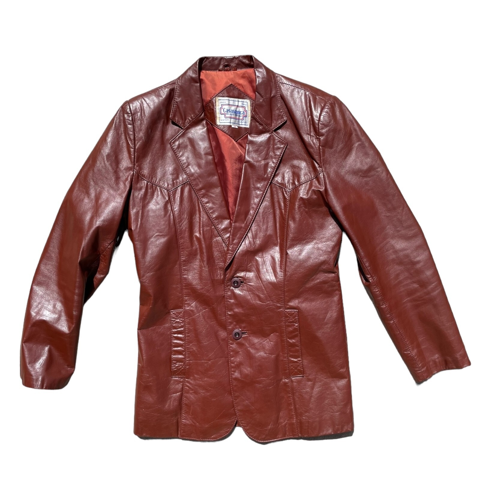Vintage 70s Casablanca Unisex Cognac Brown Real Leather Jacket Mens Size 38