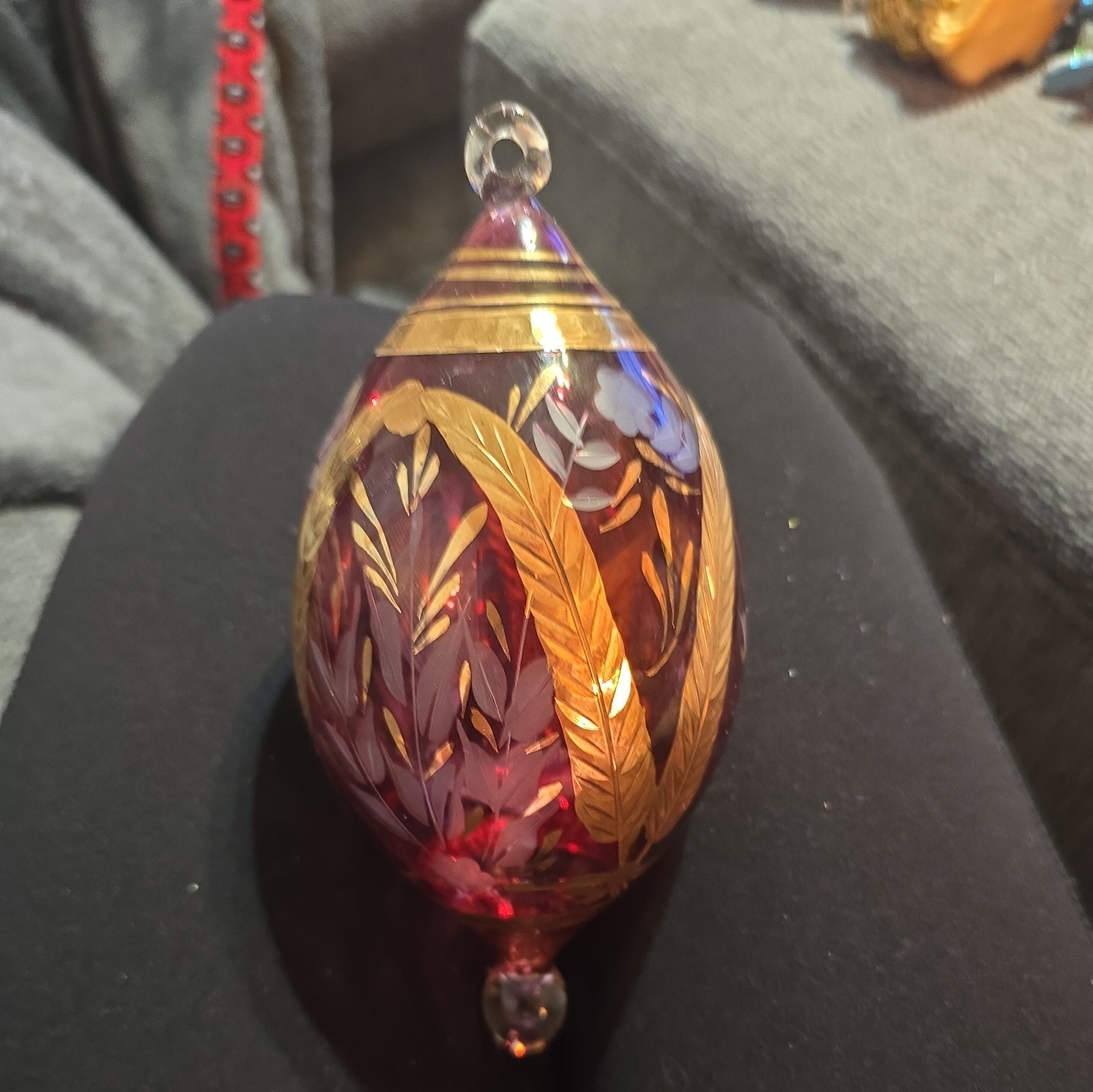 Vintage Red Czechoslovakian Krystal 14 Karat Gold Ornament Vintage Red Czechoslovakian Krystal 14 Karat Gold Ornament