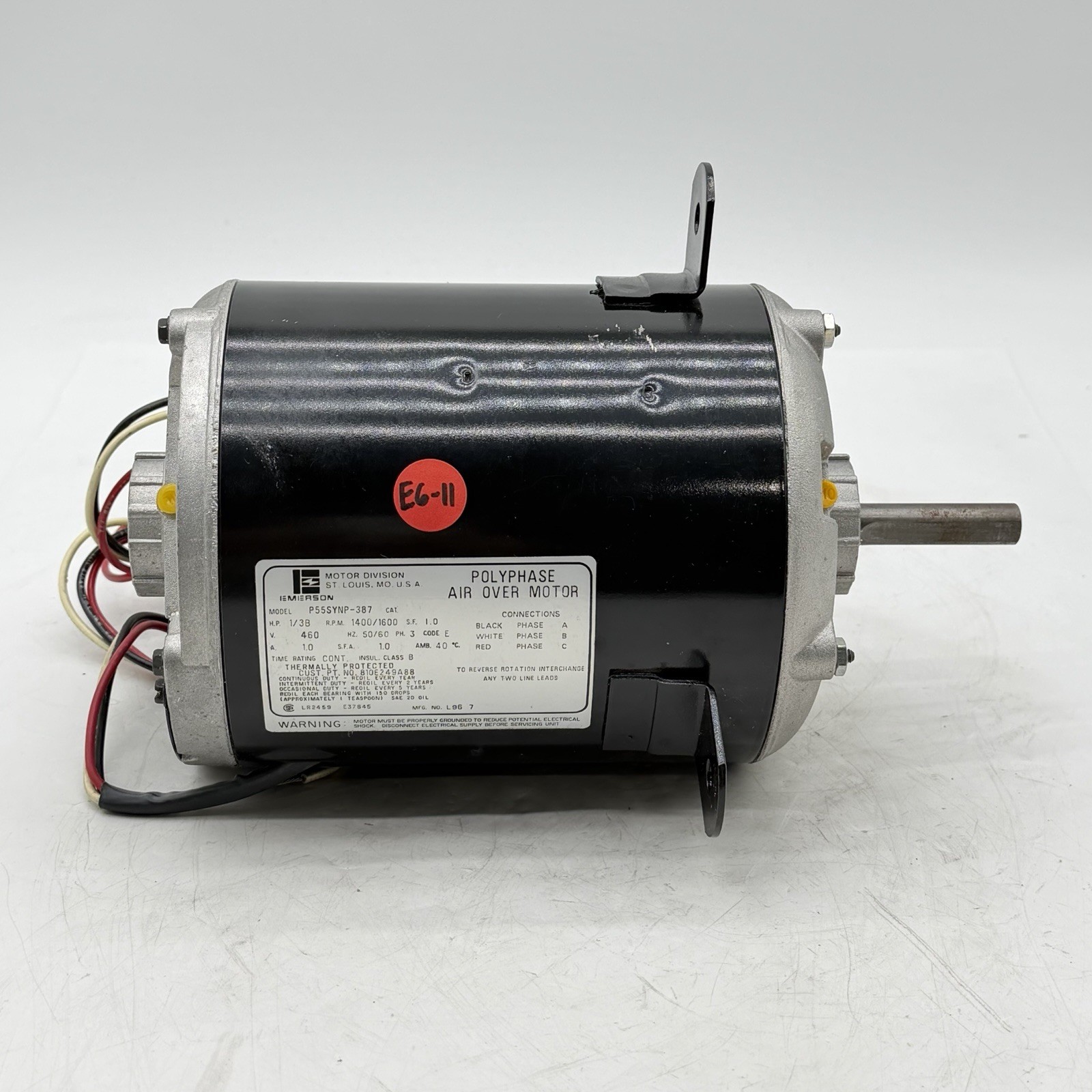 NEW EMERSON P55SYNP-387 POLYPHASE AIR OVER MOTOR, CAT. 2387, 1/3HP 1400/1600RPM NEW EMERSON P55SYNP-387 POLYPHASE AIR OVER MOTOR, CAT. 2387, 1/3HP 1400/1600RPM