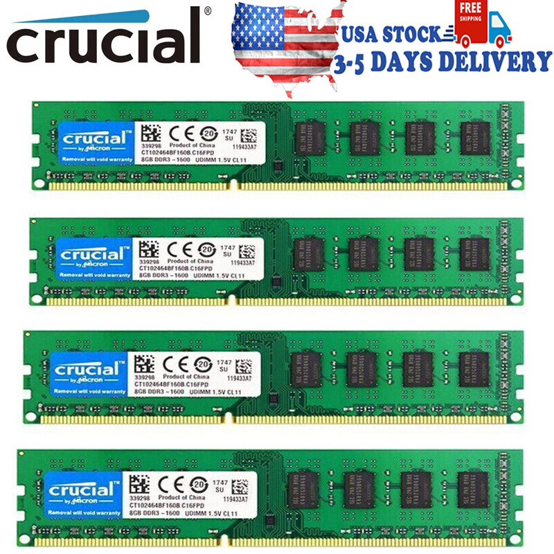 CRUCIAL DDR3 1600MHz 4x 8GB 32GB PC3-12800 Desktop Memory RAM 240pin DIMM 1.5V CRUCIAL DDR3 1600MHz 4x 8GB 32GB PC3-12800 Desktop Memory RAM 240pin DIMM 1.5V