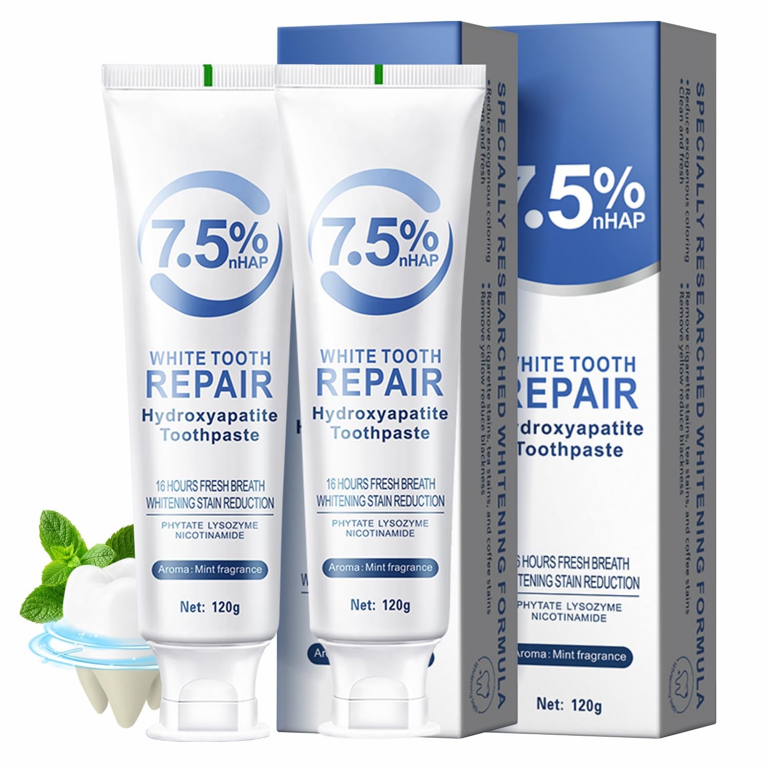 Holydeer Nano-Hydroxyapatite Toothpaste, Mint, 7.5% nHAP, Fluoride-Free, Sens...
