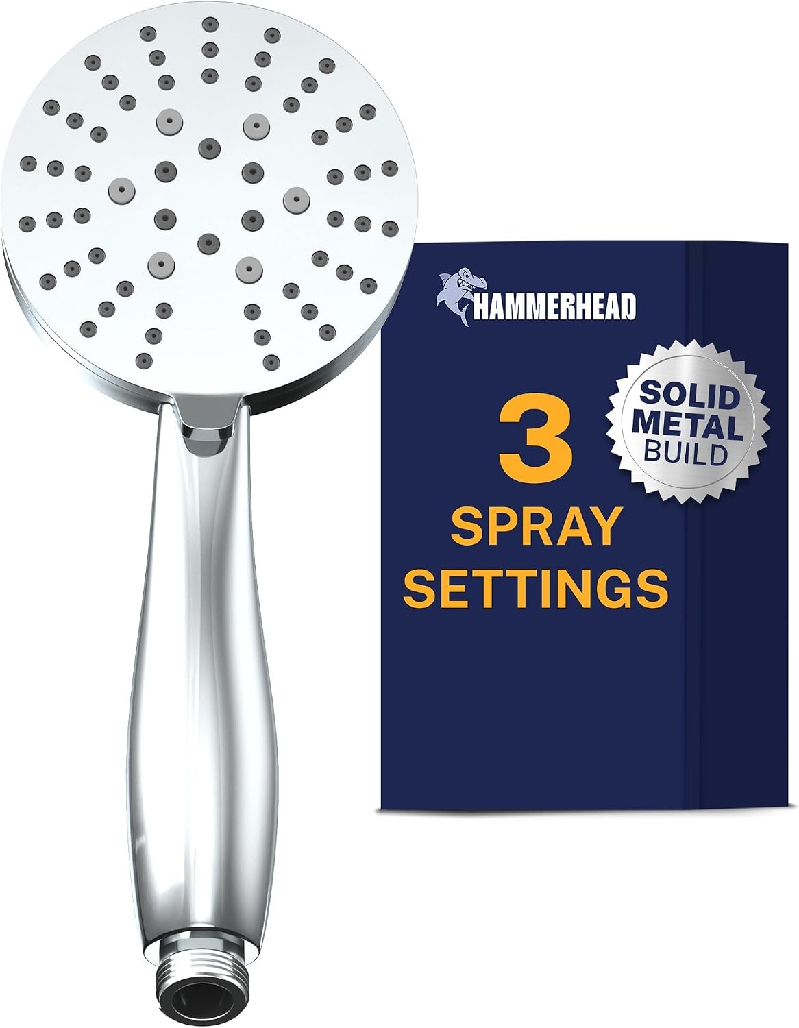 HammerHead Metal Handheld Shower Head High Pressure, 3 Spray Shower Wand