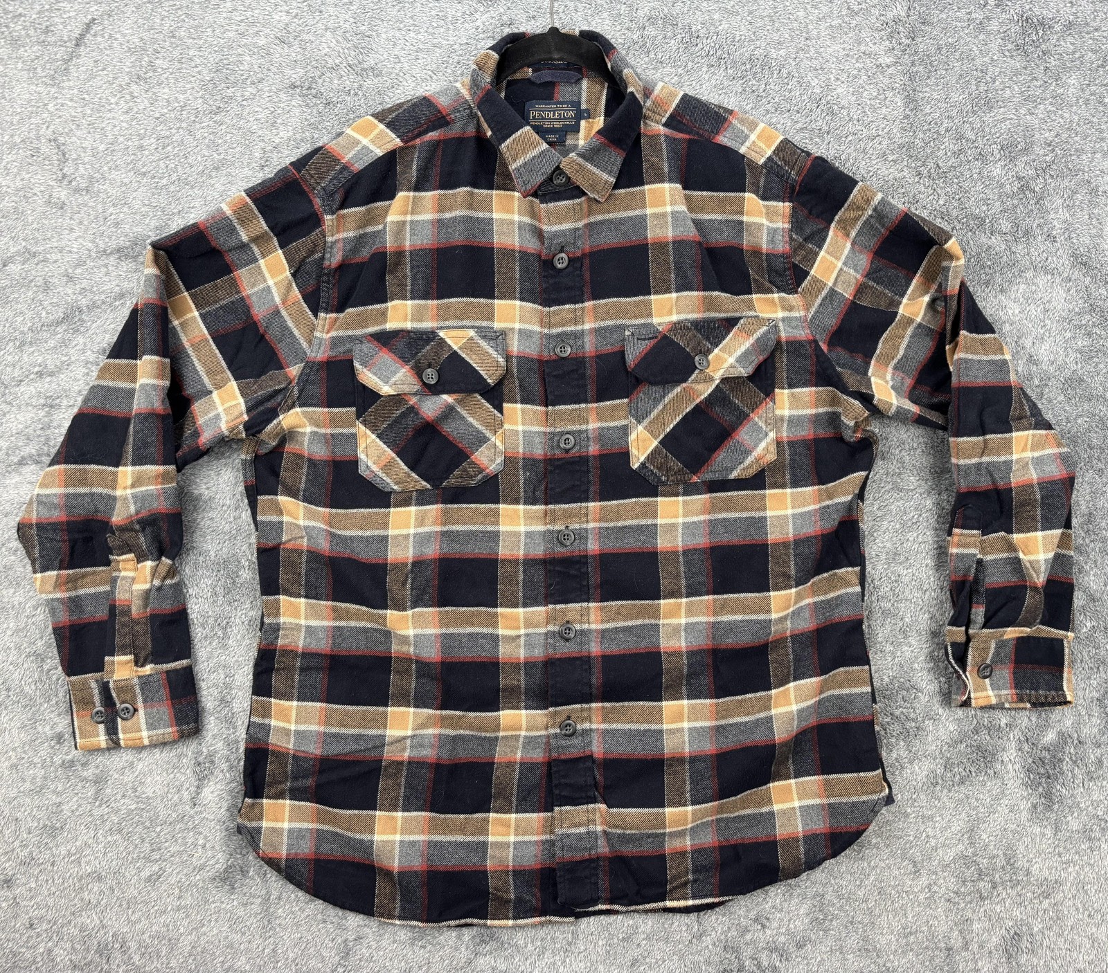 Pendleton Burnside Shirt Mens Large Black Plaid Flannel Long Sleeve Button Up