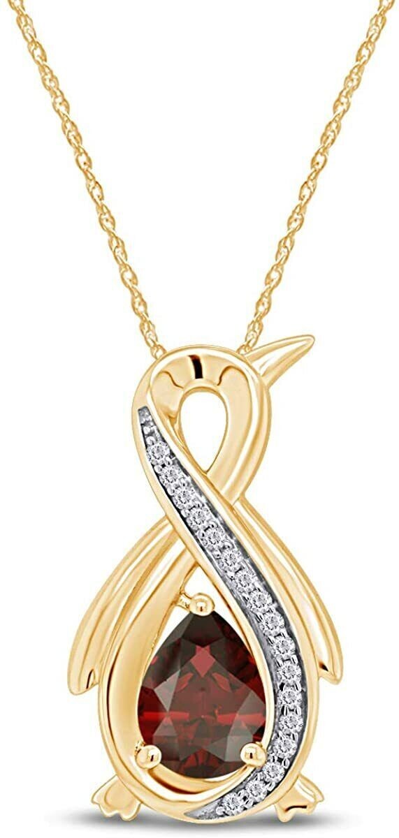 Infinity Penguin Pendant Necklace Pear Simulated Garnet 14K Yellow Gold Plated Infinity Penguin Pendant Necklace Pear Simulated Garnet 14K Yellow Gold Plated