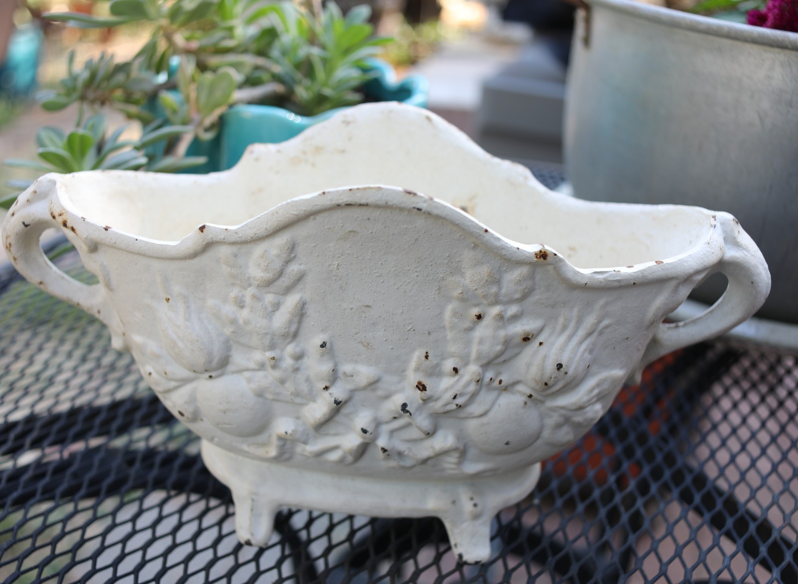 Old vintage French Jardiniere Cast Iron footed planter