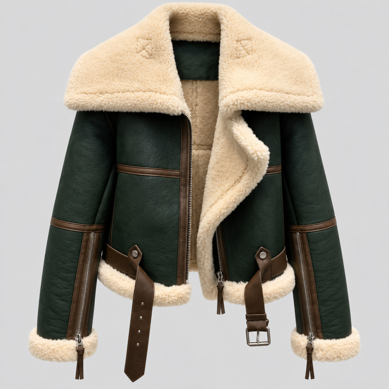 Women’s Handmade Sheepskin Aviator Green Bomber Jacket Genuine Leather