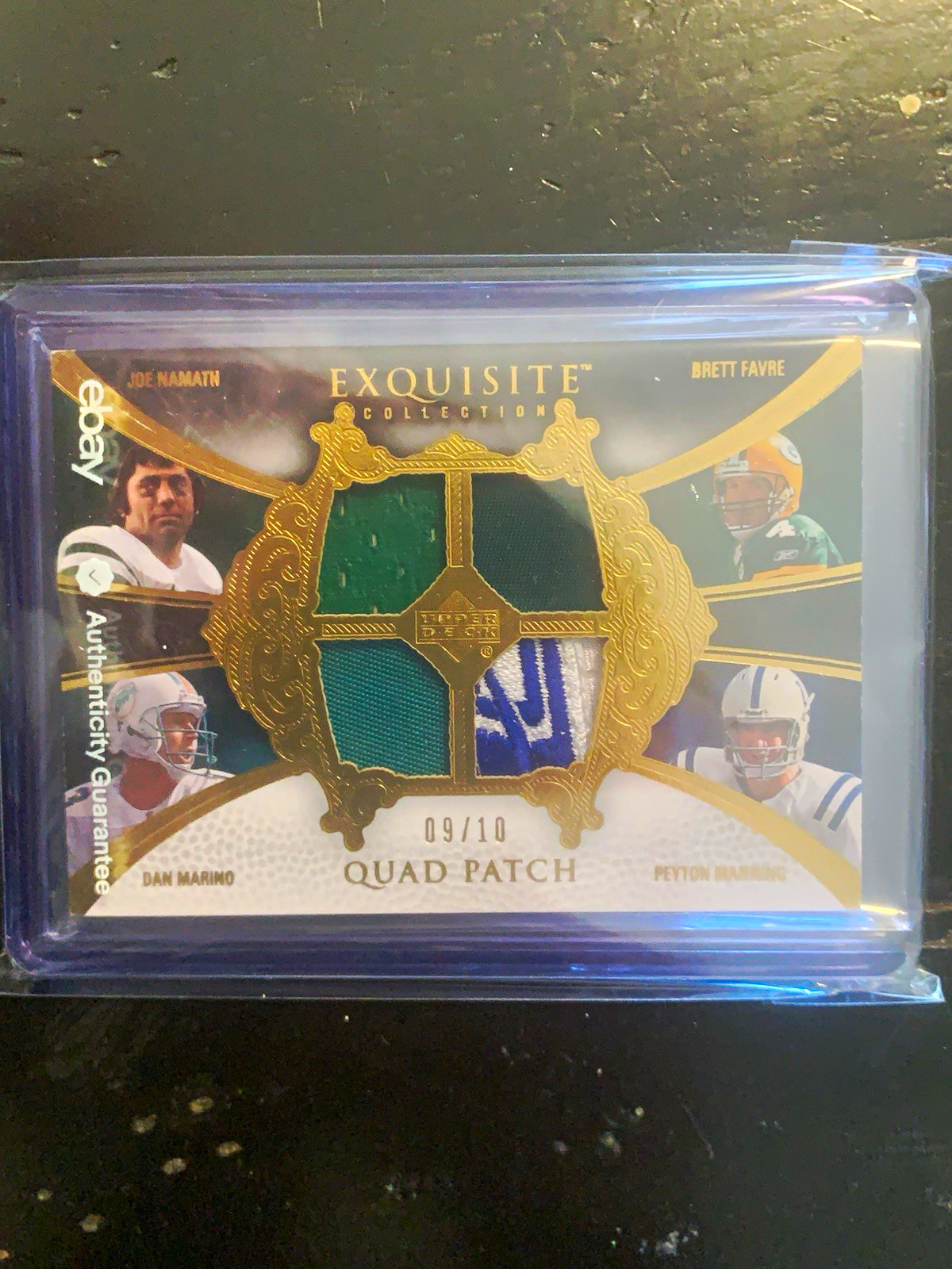 2007 Exquisite Quad Patch 9/10 Peyton Manning Favre Marino Namath Game Used