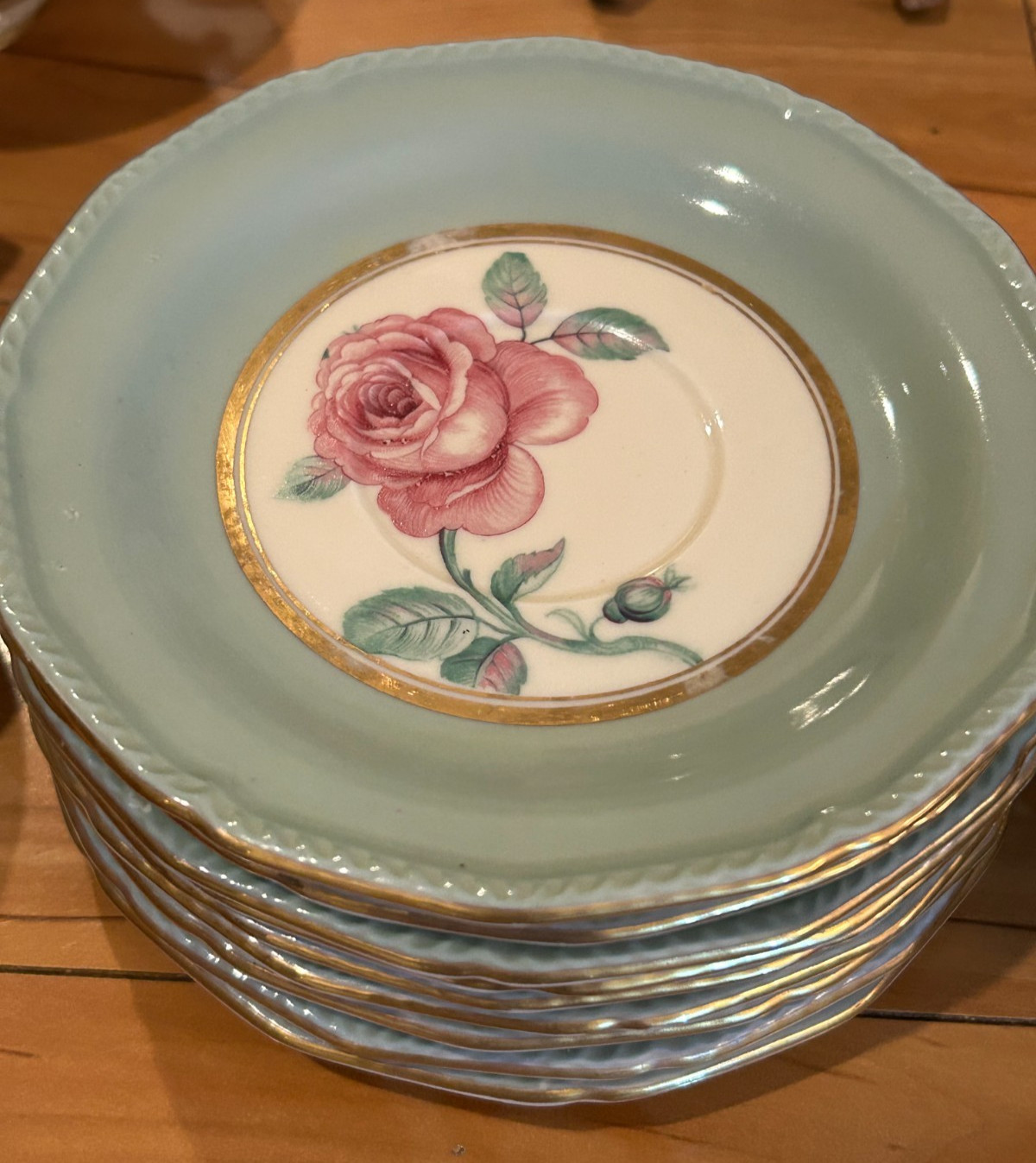 Royal Tettau Melrose 28 Pc Porcelain Set Pink Roses Green Gold US Zone Germany