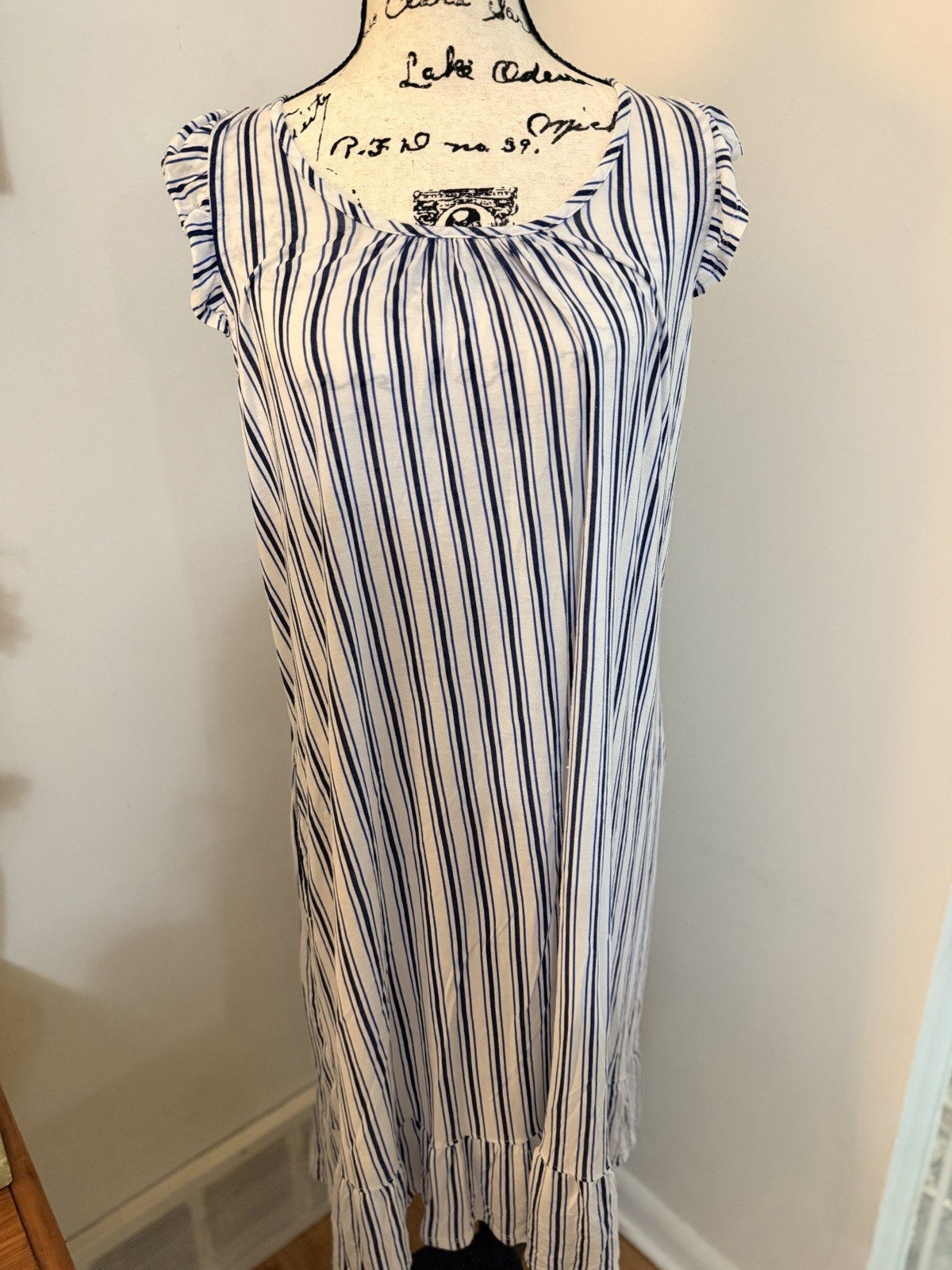 Croft & Barrow XL Striped Modal Nightgown FlutterRuffle Sleeve Pockets Nautical