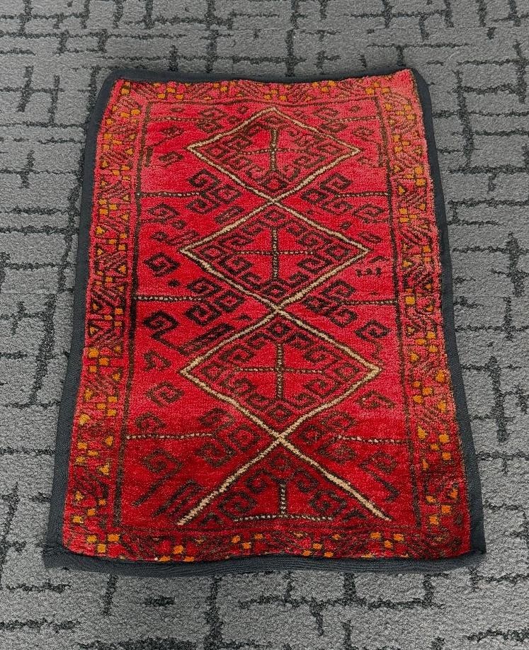 AUTHENTIC HAND KNOTTED  - AFGHAN , BALOCHI, TURKMEN MINI RUG - GEOMETRIC DESIGN