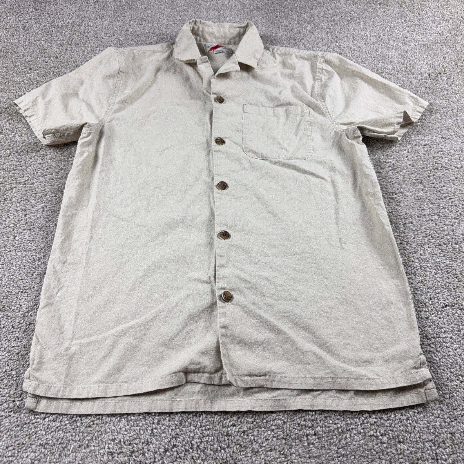 Best Made Co Shirt Mens Small Beige Camp Collar Linen Blend Button Up Preppy Best Made Co Shirt Mens Small Beige Camp Collar Linen Blend Button Up Preppy