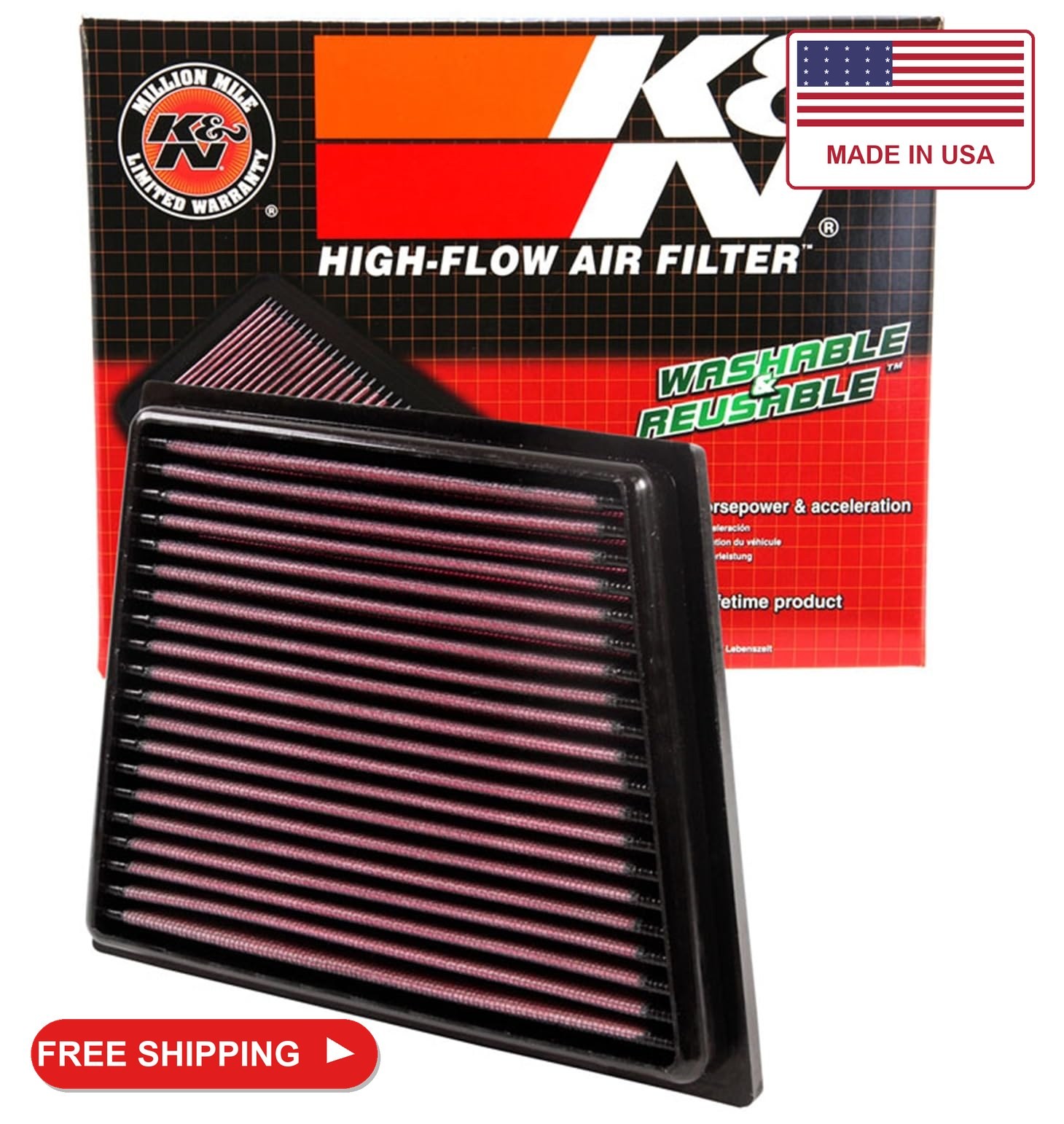K&N High-Flow Original Lifetime Engine Air Filter: Washable, 33-2955