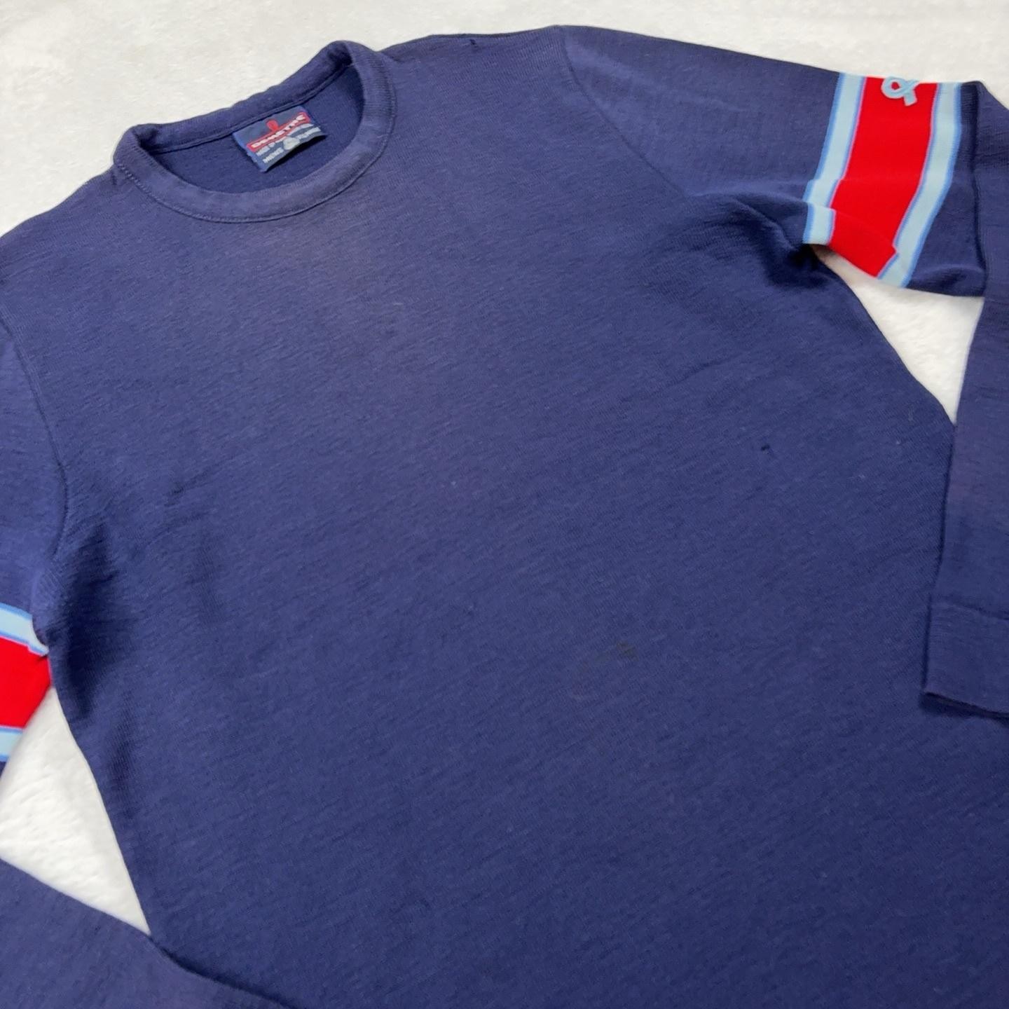 VTG Demetre Pullover Ski Sweater Men XL Blue Crew Neck Wool Striped Thermal Logo