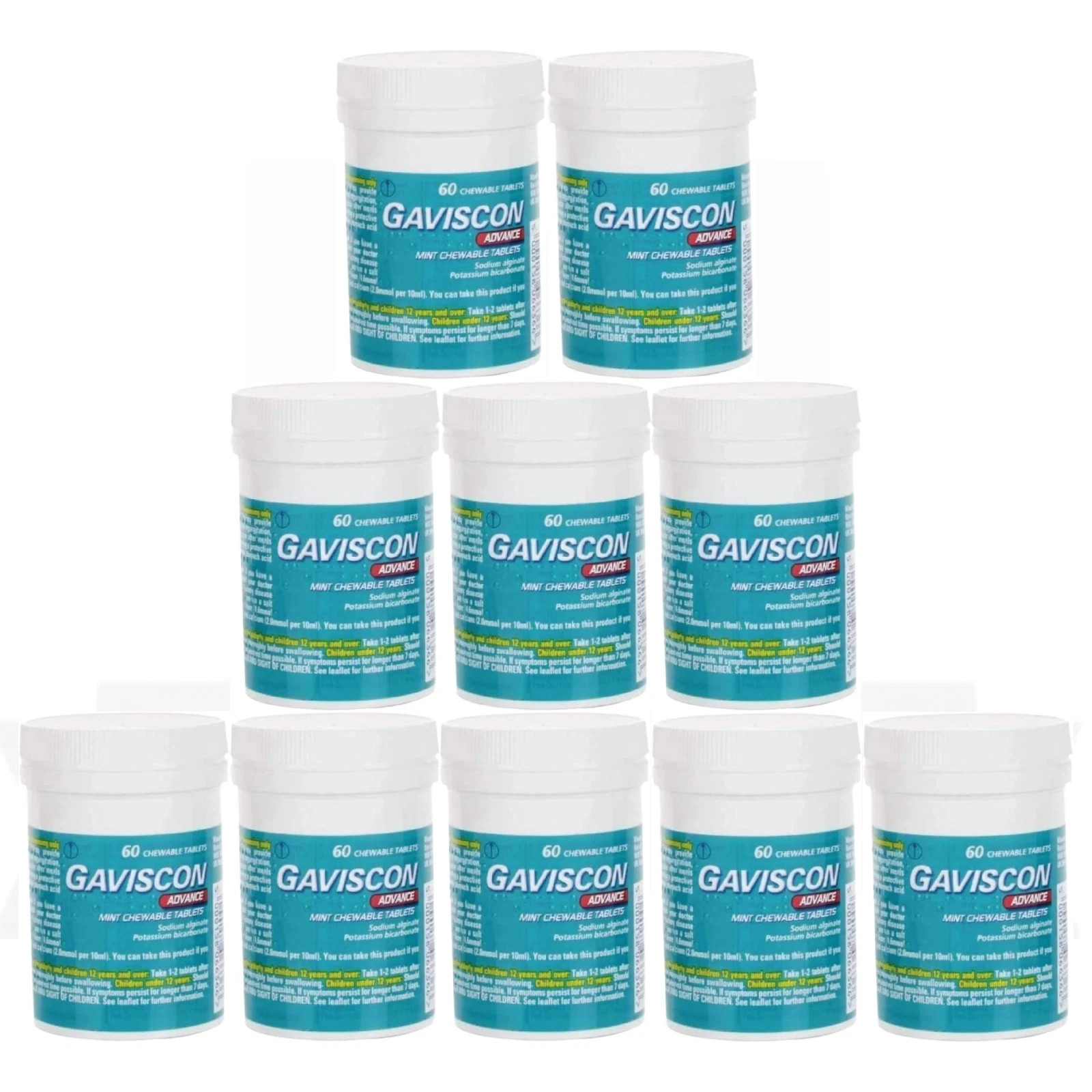 PACK OF 10-Gavscon Advance Chewable Mint Tablet 60ct-EXP-12/2027 PACK OF 10-Gavscon Advance Chewable Mint Tablet 60ct-EXP-12/2027
