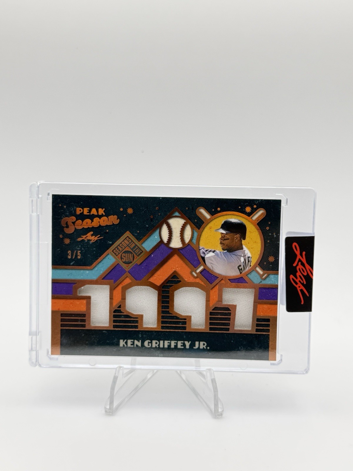 Ken Griffey Jr 3/5 Game Used Relic 1997 Peak Season 2026 Leaf Seasons In The Sun Ken Griffey Jr 3/5 Game Used Relic 1997 Peak Season 2026 Leaf Seasons In The Sun