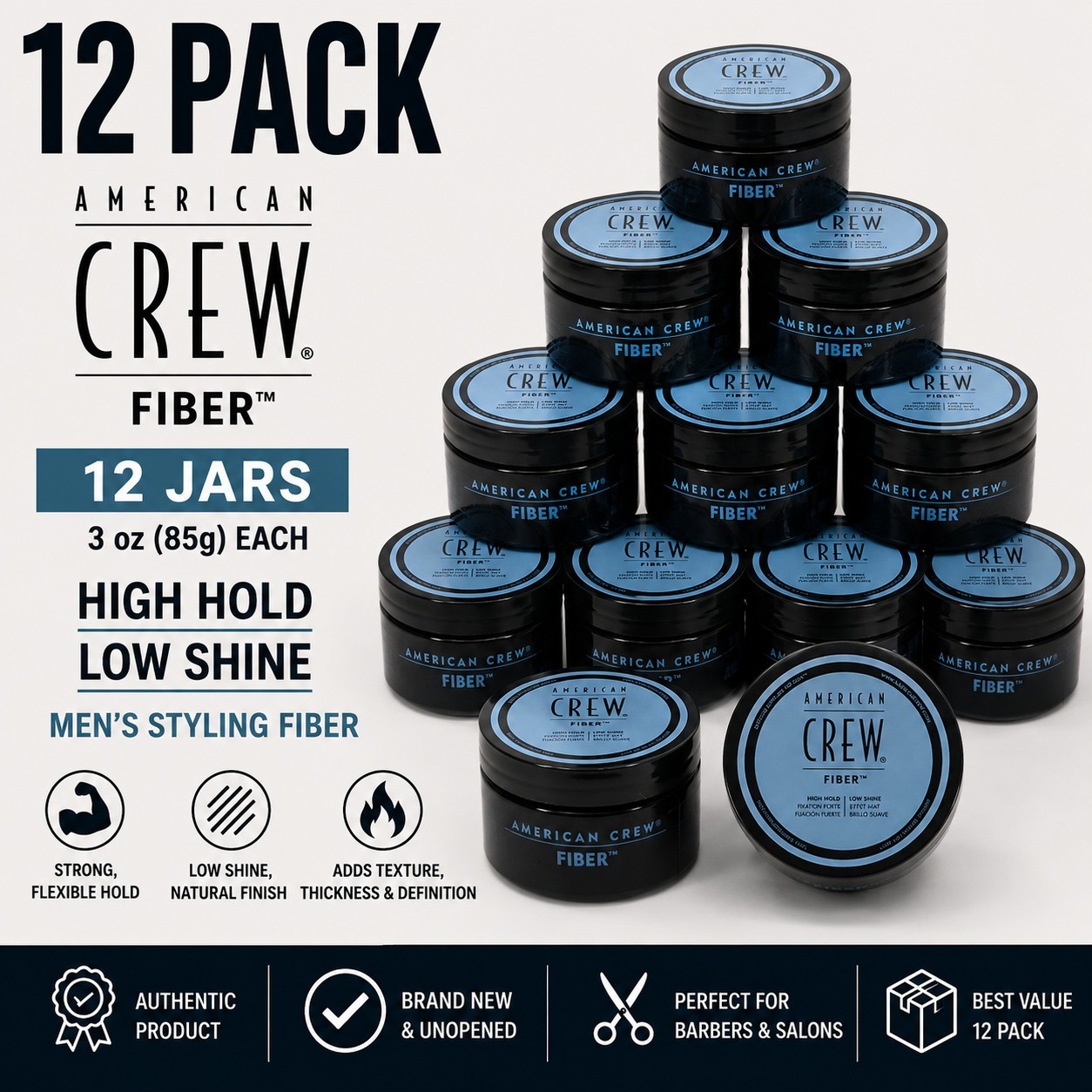 Pack of 12 American Crew Fiber 3oz 85g High Hold Low Shine Men’s Hair Pomade