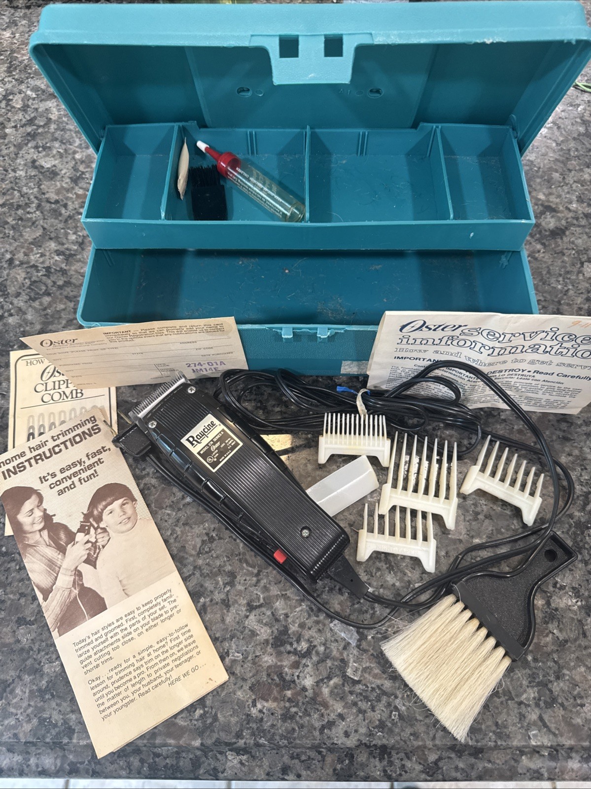 Vintage Raycine Model 274 Series A Barber Hair Clippers Working With Accessories Vintage Raycine Model 274 Series A Barber Hair Clippers Working With Accessories