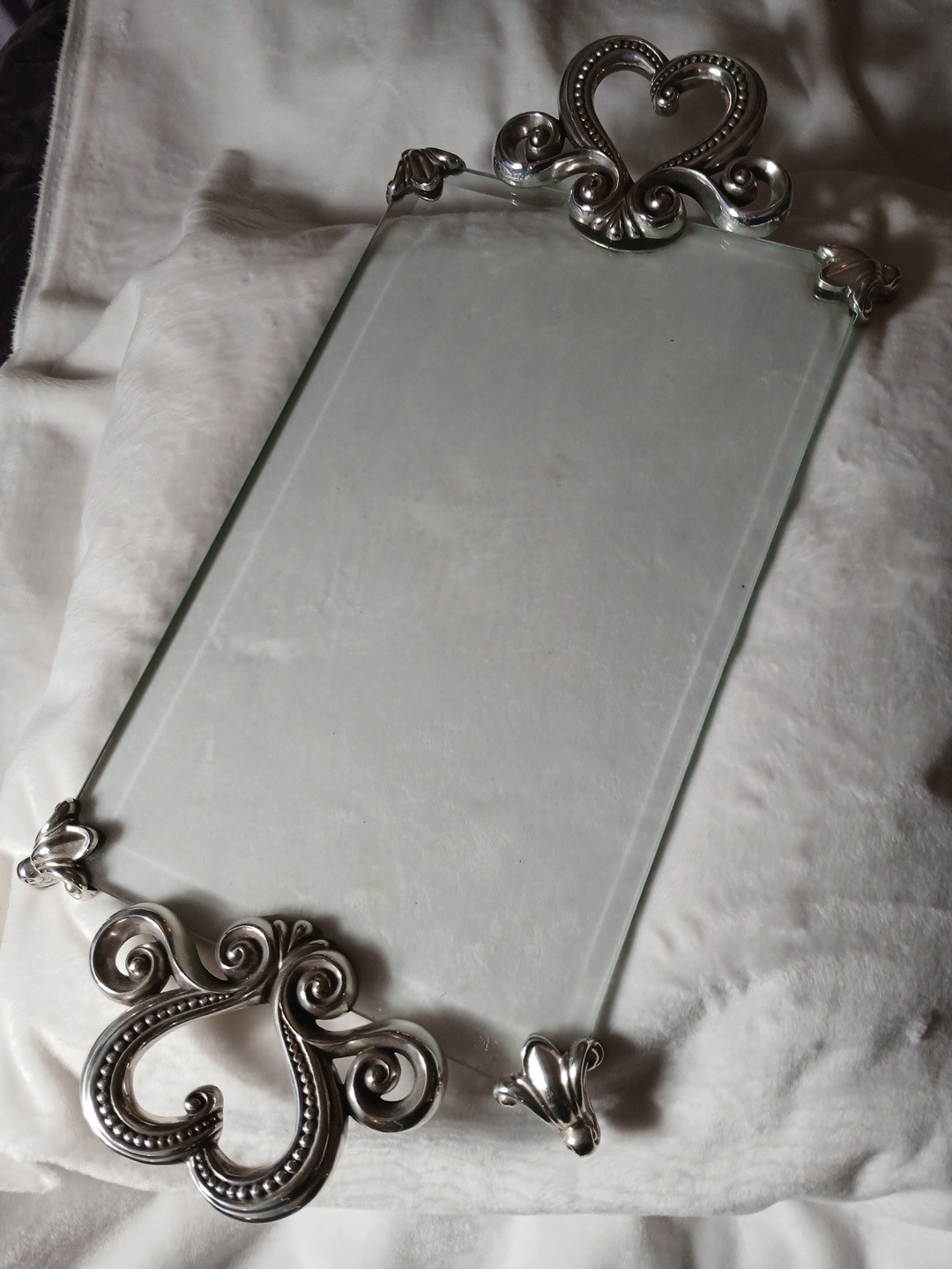 Brighton Beauty Tray With Glass Top, Silver Hardaare Brighton Beauty Tray With Glass Top, Silver Hardaare
