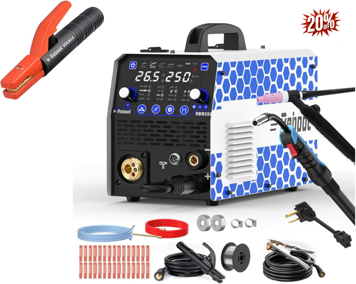 250A MIG/TIG/Stick 8-in-1 120/240V Dual Alu Modes+300A Holder,Full Kit