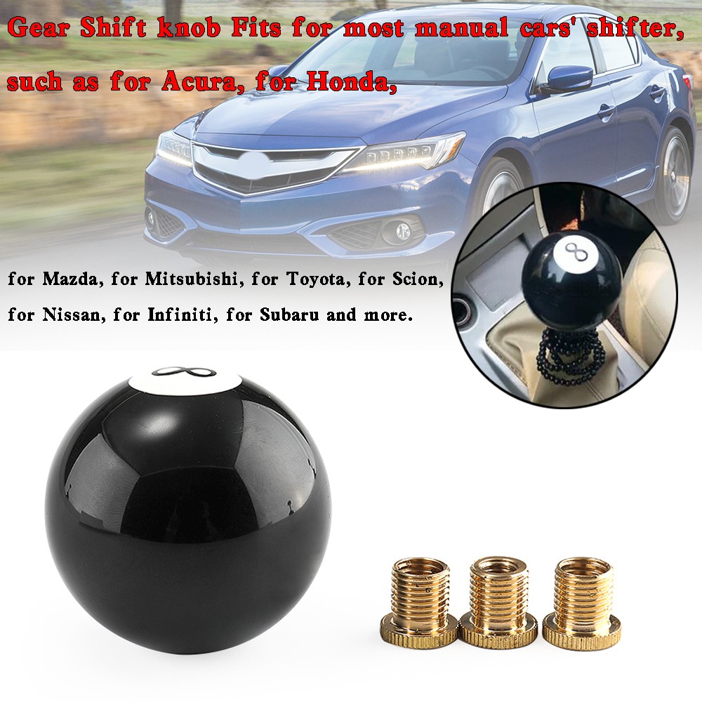 Universal No.8 Billiard Ball Gear Shifter Black Round Shift Knob w/ 3 Adapters#