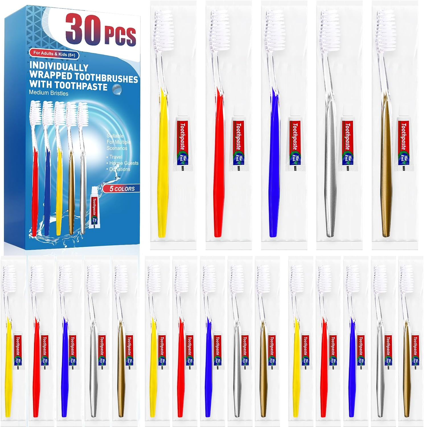30 PCS Bulk Travel Toothbrush Set, Travel Toothbrush with Toothpaste 30 PCS Bulk Travel Toothbrush Set, Travel Toothbrush with Toothpaste