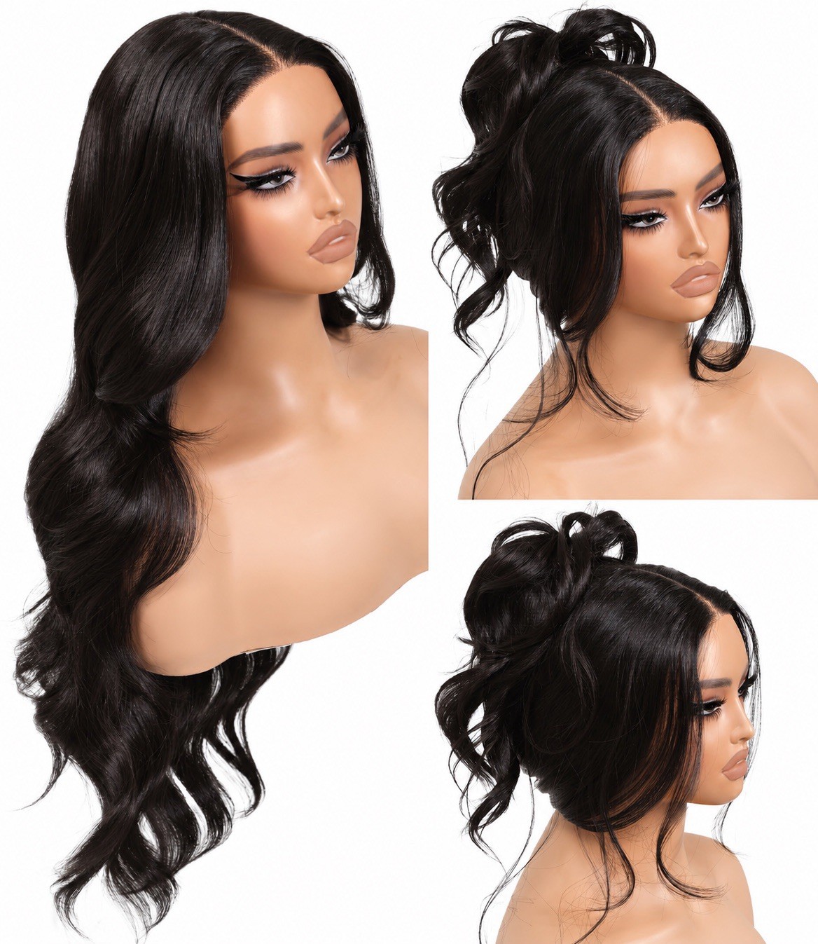 BrownBomb Body Wave HD Lace Wig 26 inch Long Natural Black Kit Glueless, NIB