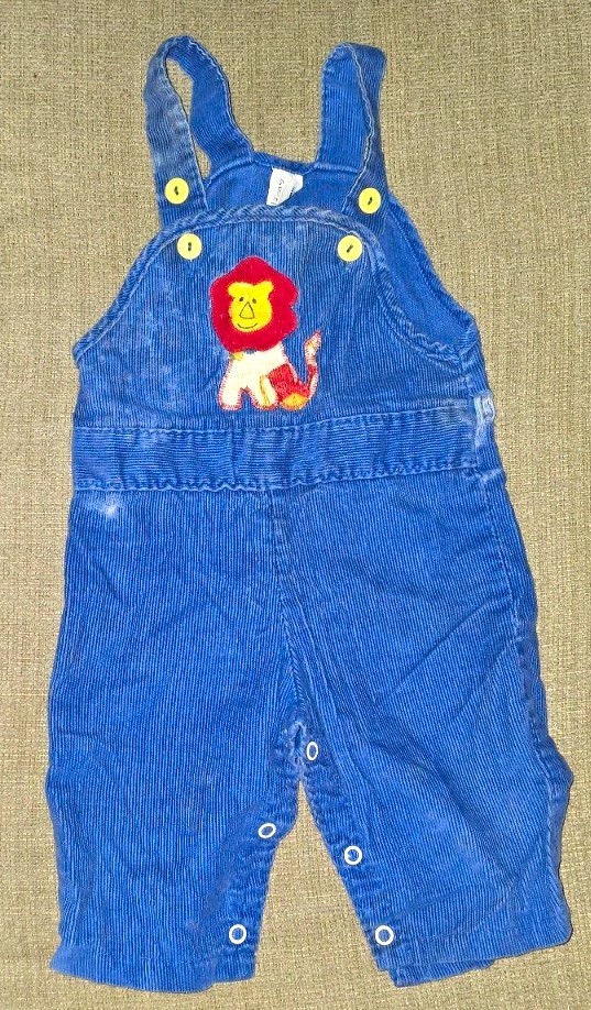 VTG 70s Sears Blue Corduroy Overalls One-Piece Overall Lion Appliqué 9-12 Months