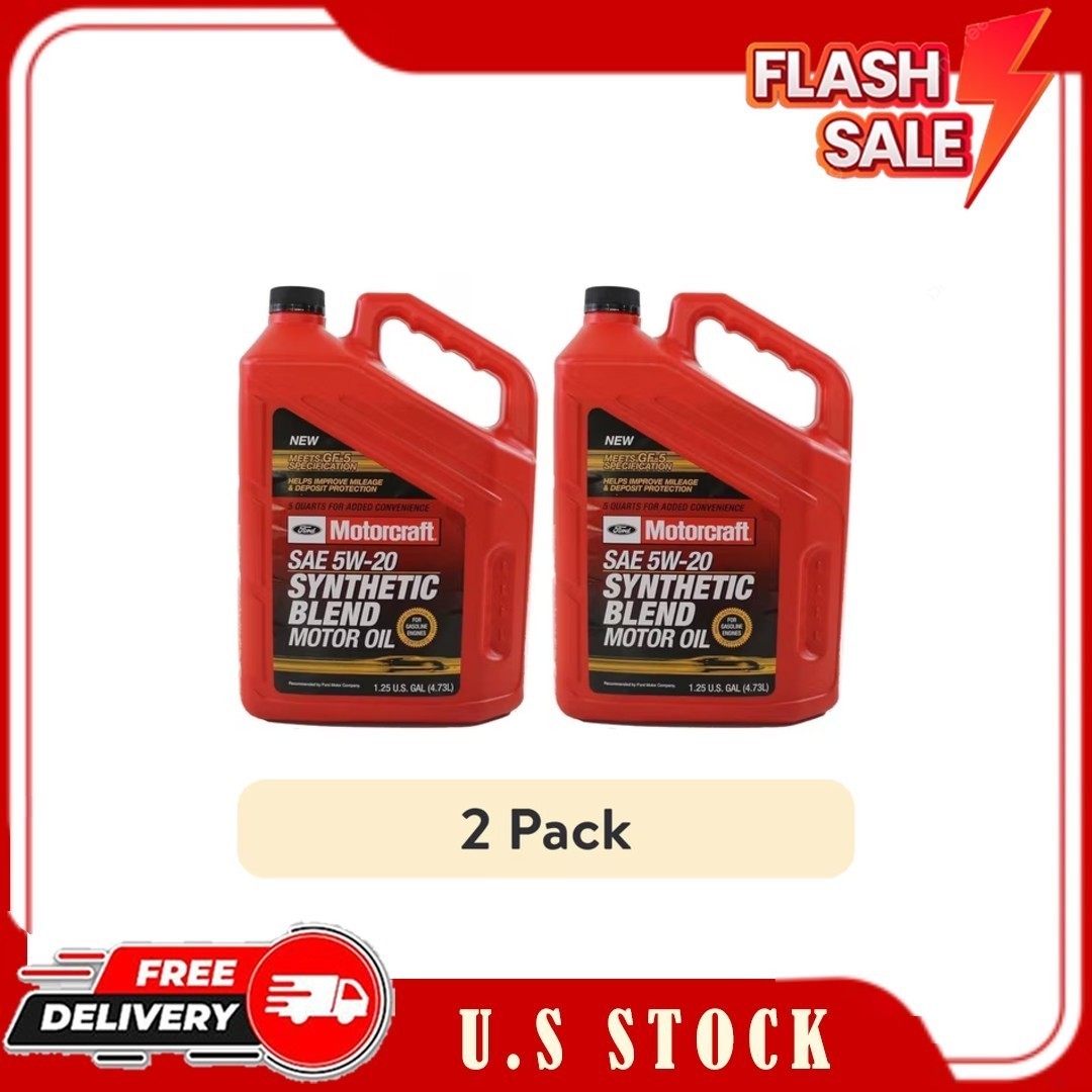 (2 pack) Motorcraft Synthetic Blend Motor Oil 5W-20, 5-Quart Jug
