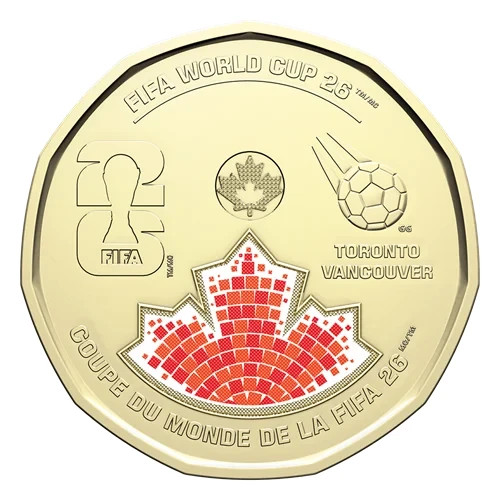 2026 Canada FIFA World Cup Coloured Loonie 1 Dollar Mint UNC $1 Colored Coin