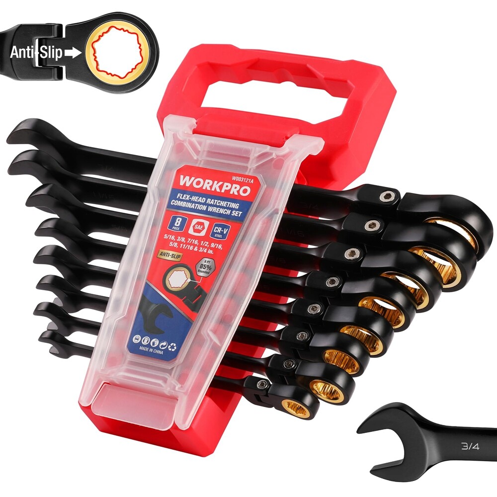 WORKPRO 8PC Flex Head Ratcheting Wrench Set SAE 5/16-3/4