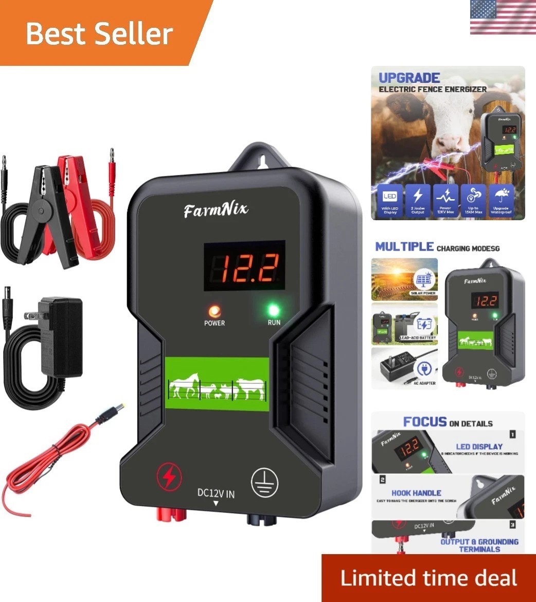 Innovative 12KV Electric Fence Charger: 2 Joules, AC/DC/Solar Power, 15KM Range Innovative 12KV Electric Fence Charger: 2 Joules, AC/DC/Solar Power, 15KM Range